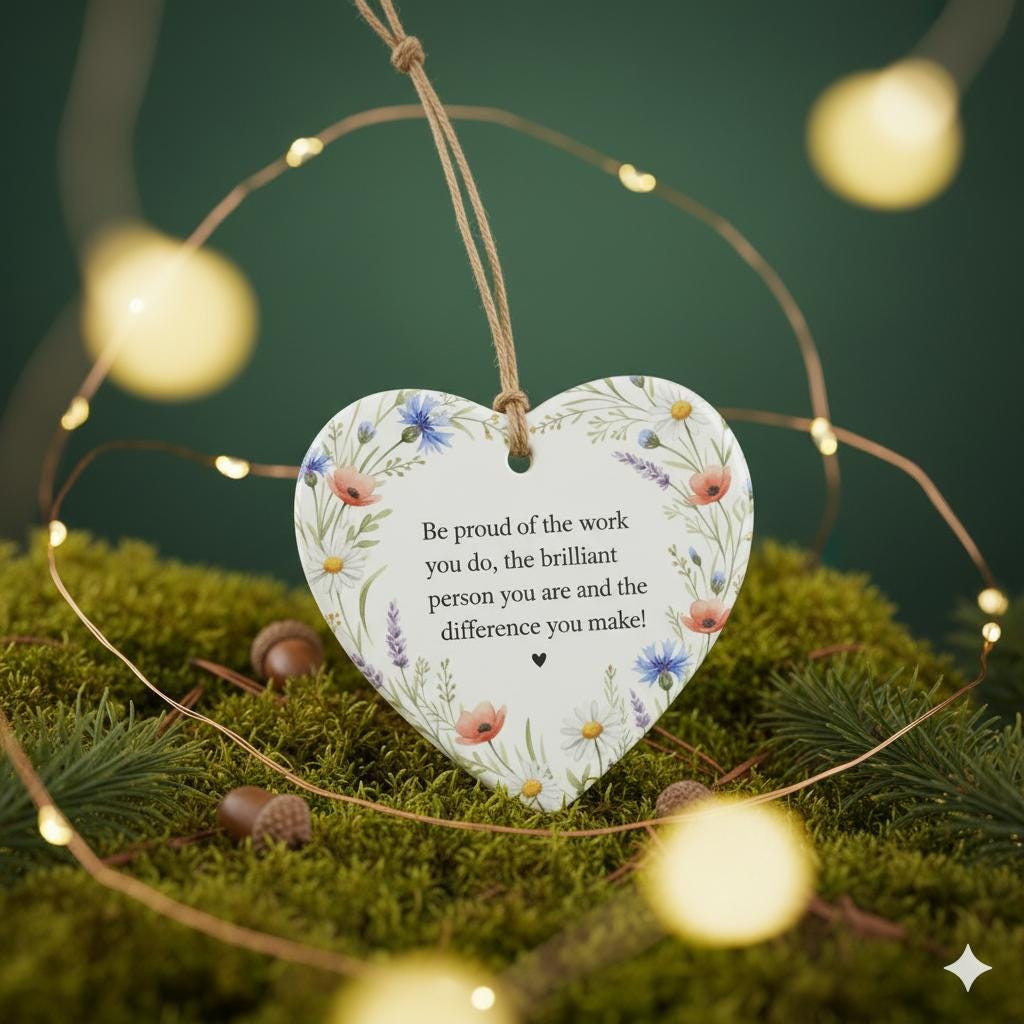 Inspirational Heart Ornament – Ceramic Floral Gift of Encouragement