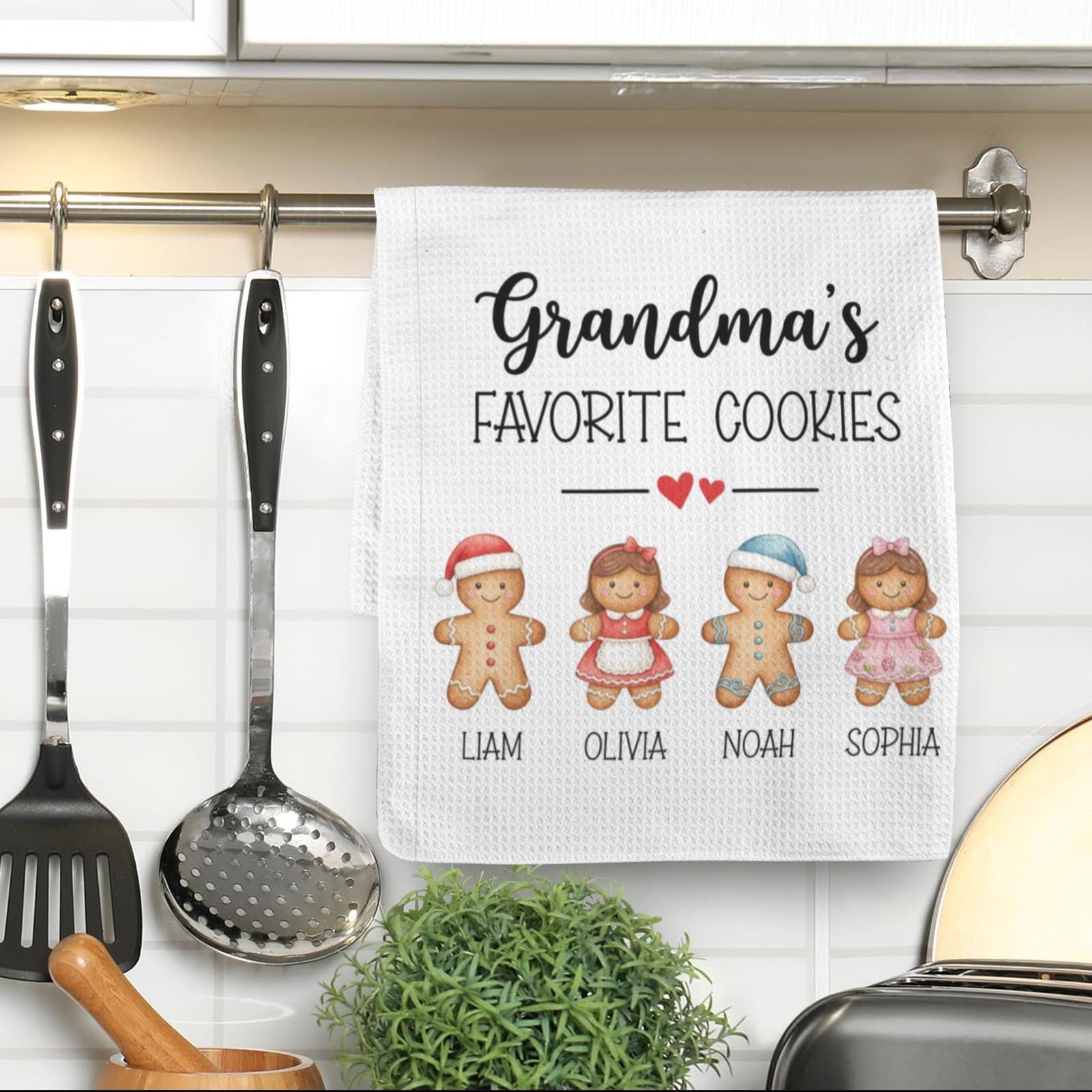 Custom Kitchen Towel | Gingerbread Cookie Family Holiday Decor