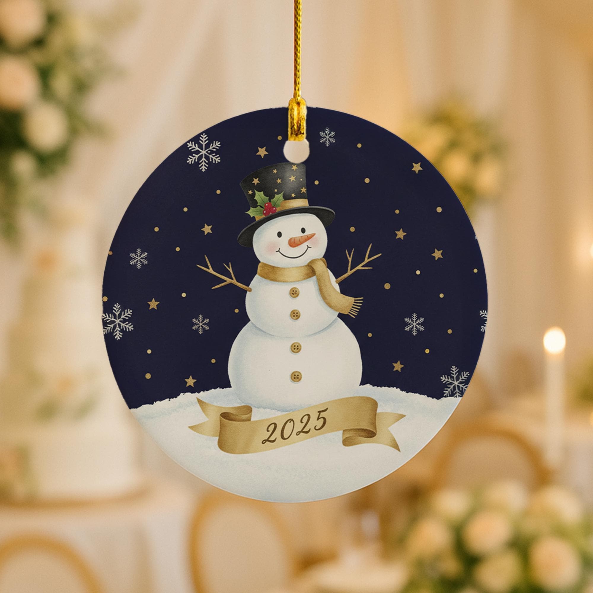 Snowman Ceramic Ornament: Winter Holiday Keepsake