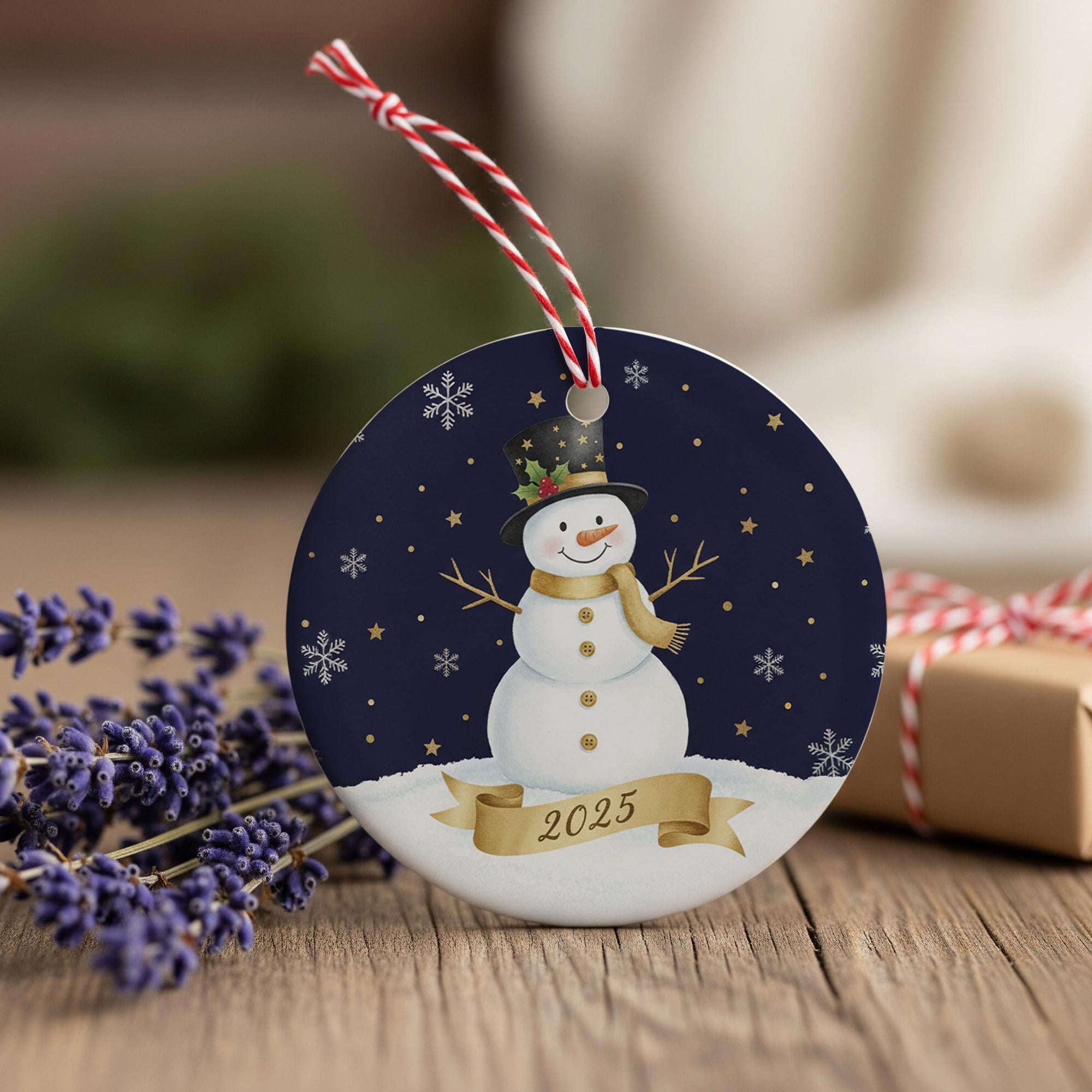 Snowman Ceramic Ornament: Winter Holiday Keepsake