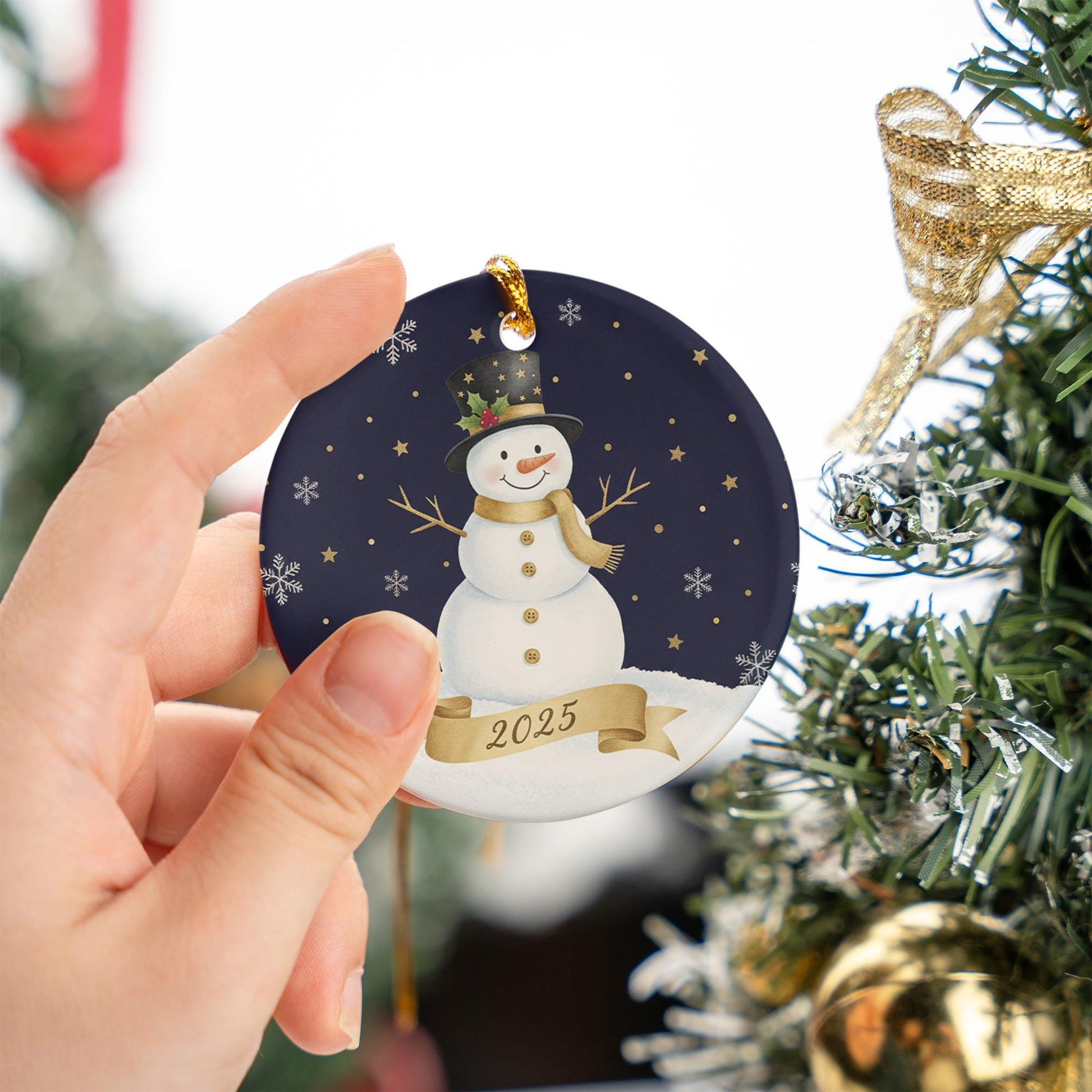 Snowman Ceramic Ornament: Winter Holiday Keepsake