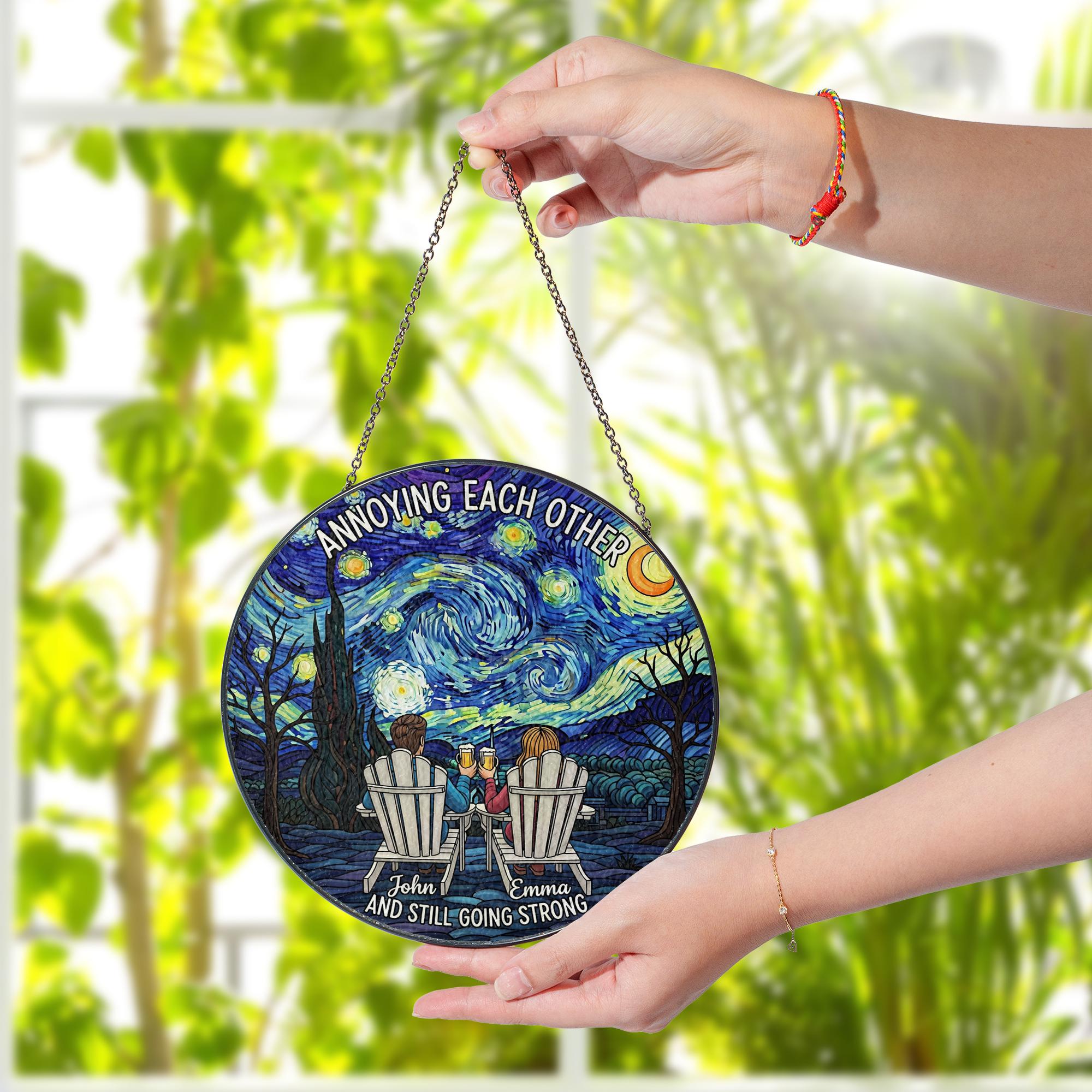 Funny Couple Suncatcher | Annoying Each Other Starry Night Faux Glass | Personalized Romantic Gift for Him Her Anniversary Decor