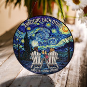 Funny Couple Suncatcher | Annoying Each Other Starry Night Faux Glass | Personalized Romantic Gift for Him Her Anniversary Decor
