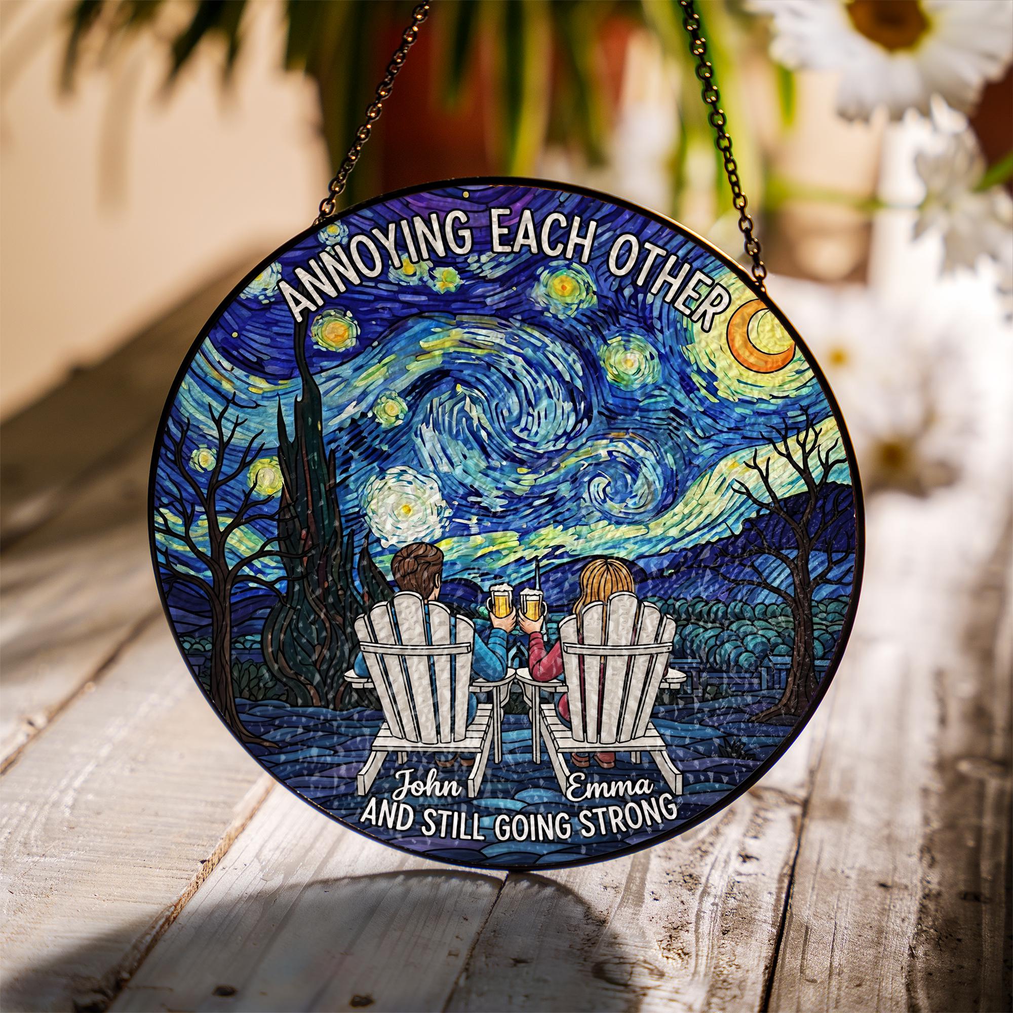 Funny Couple Suncatcher | Annoying Each Other Starry Night Faux Glass | Personalized Romantic Gift for Him Her Anniversary Decor