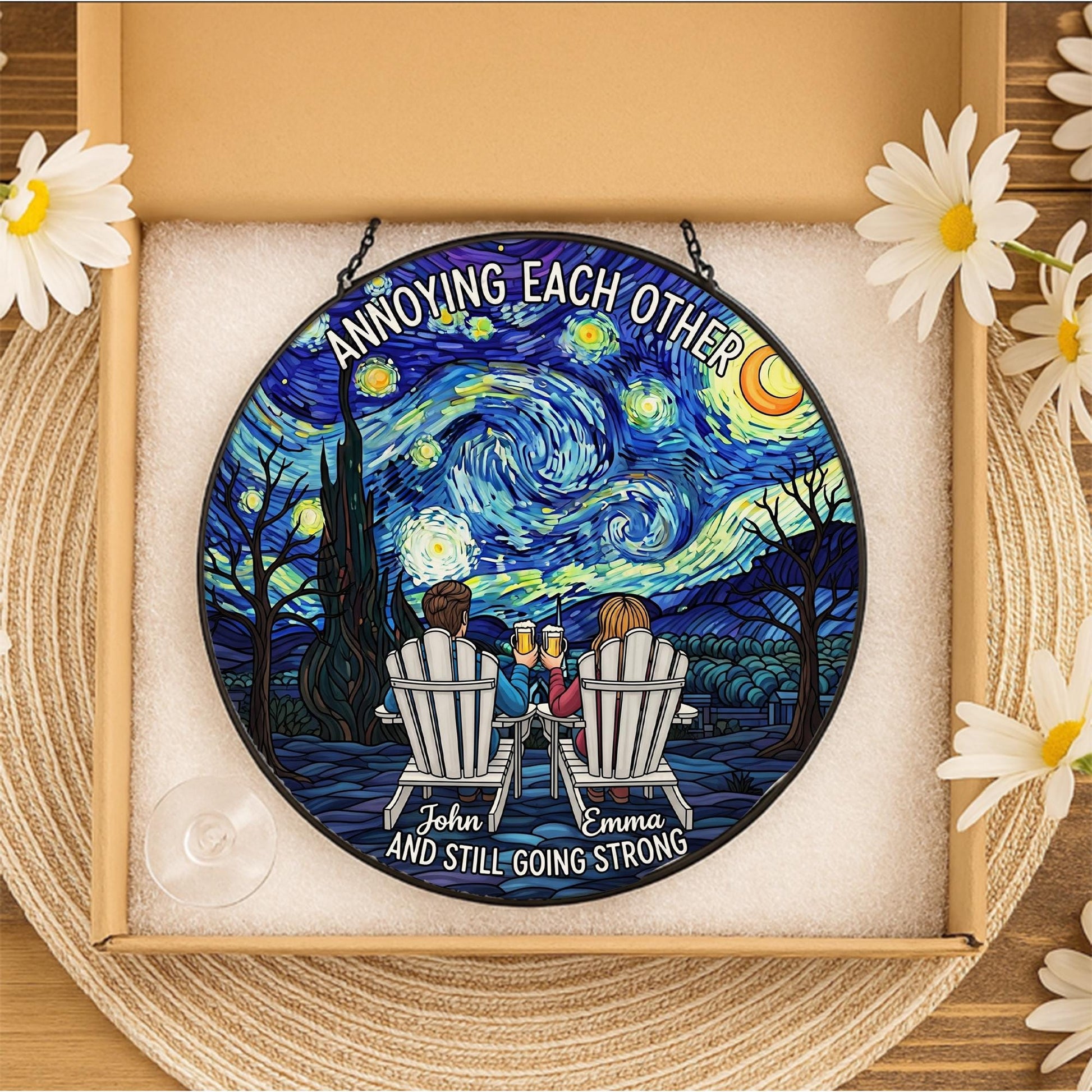 Funny Couple Suncatcher | Annoying Each Other Starry Night Faux Glass | Personalized Romantic Gift for Him Her Anniversary Decor