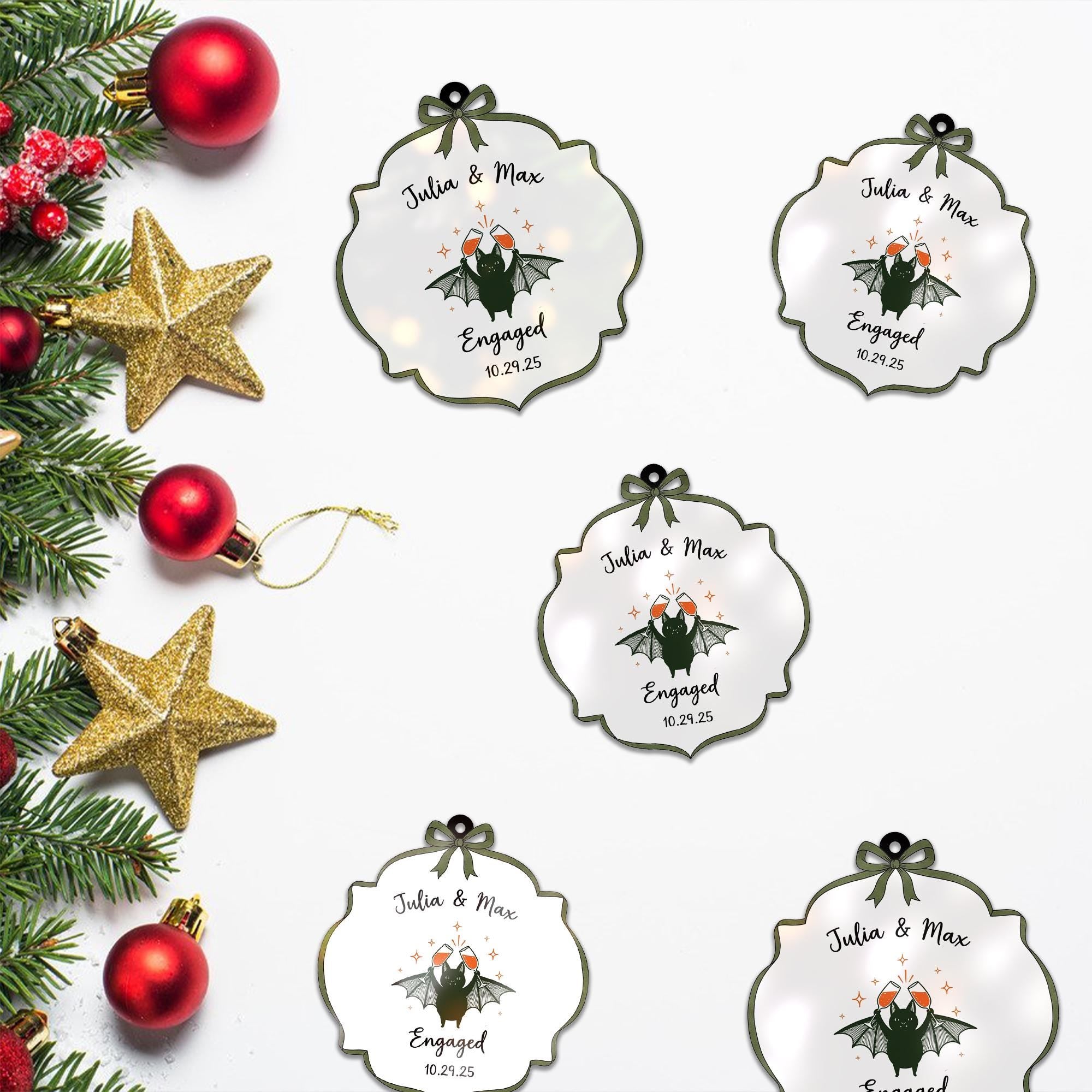 Custom Engagement Ornament | Personalized Bat Christmas Ornament | Gothic Wedding Gift | Engaged Couple Holiday Keepsake