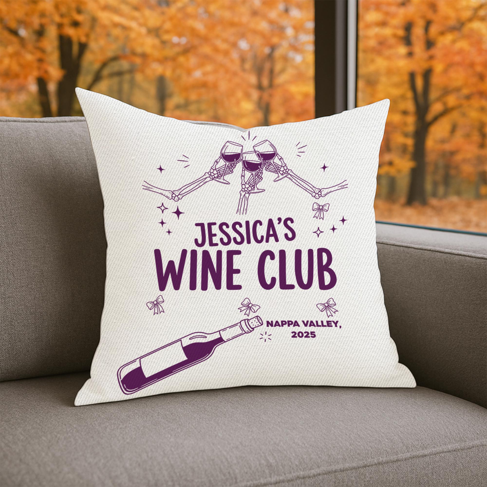 Personalized Wine Club Throw Pillow: Wine Lover Gift, USA Made