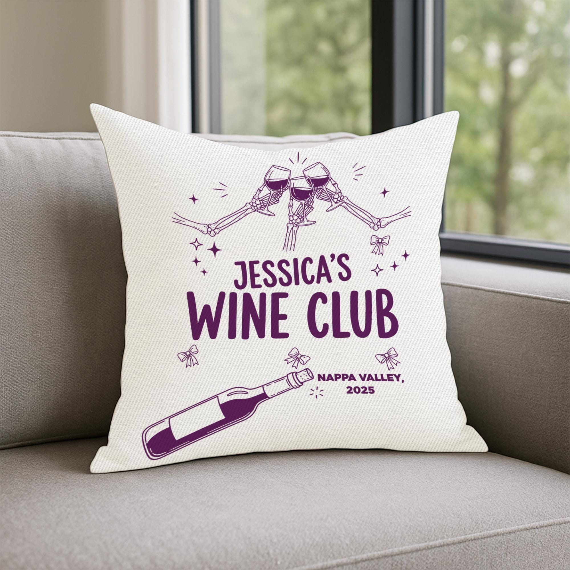 Personalized Wine Club Throw Pillow: Wine Lover Gift, USA Made