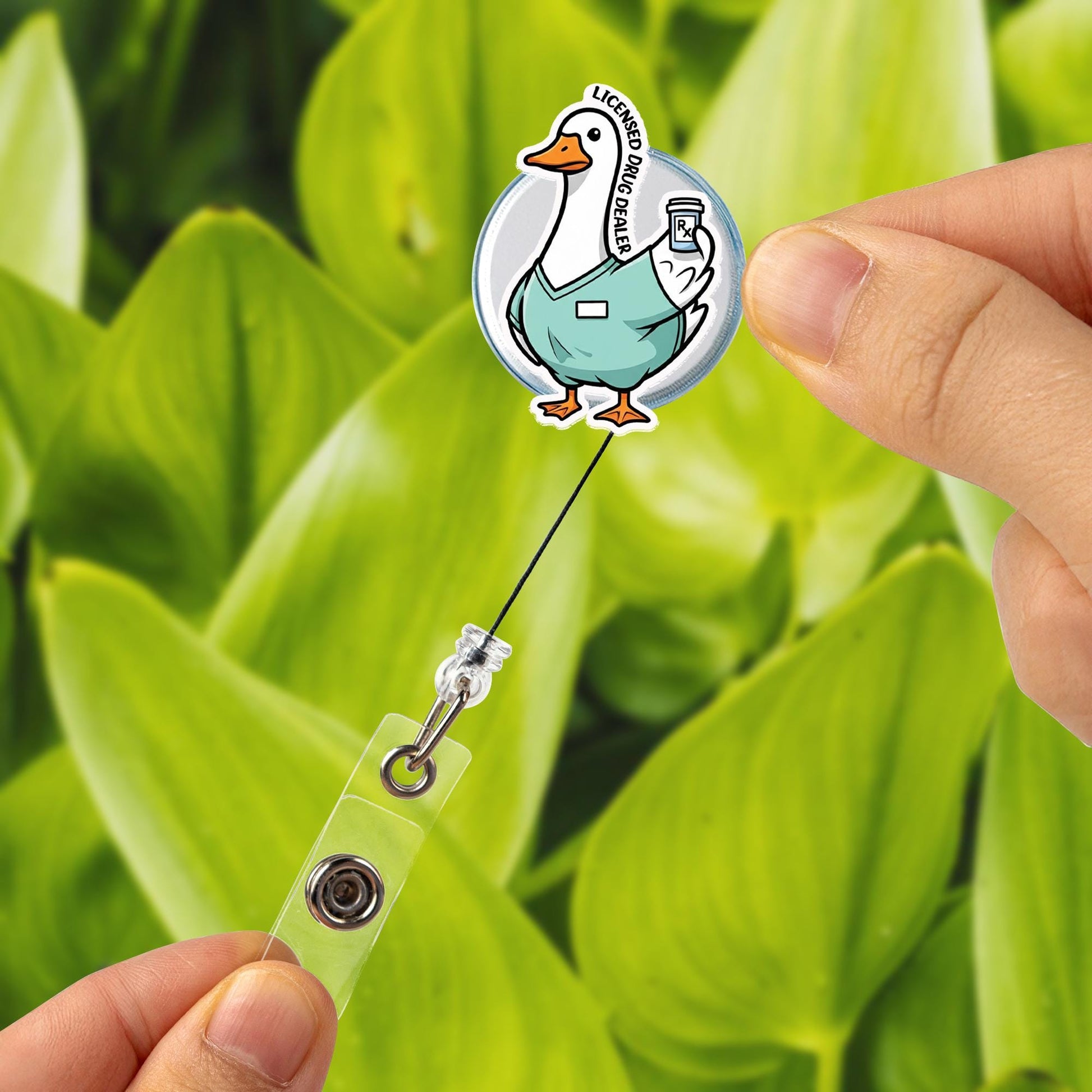 Funny Goose Badge Reel, Licensed Drug Dealer Retractable ID Holder, Nurse Pharmacist Badge Clip, Cute Animal Work Accessories