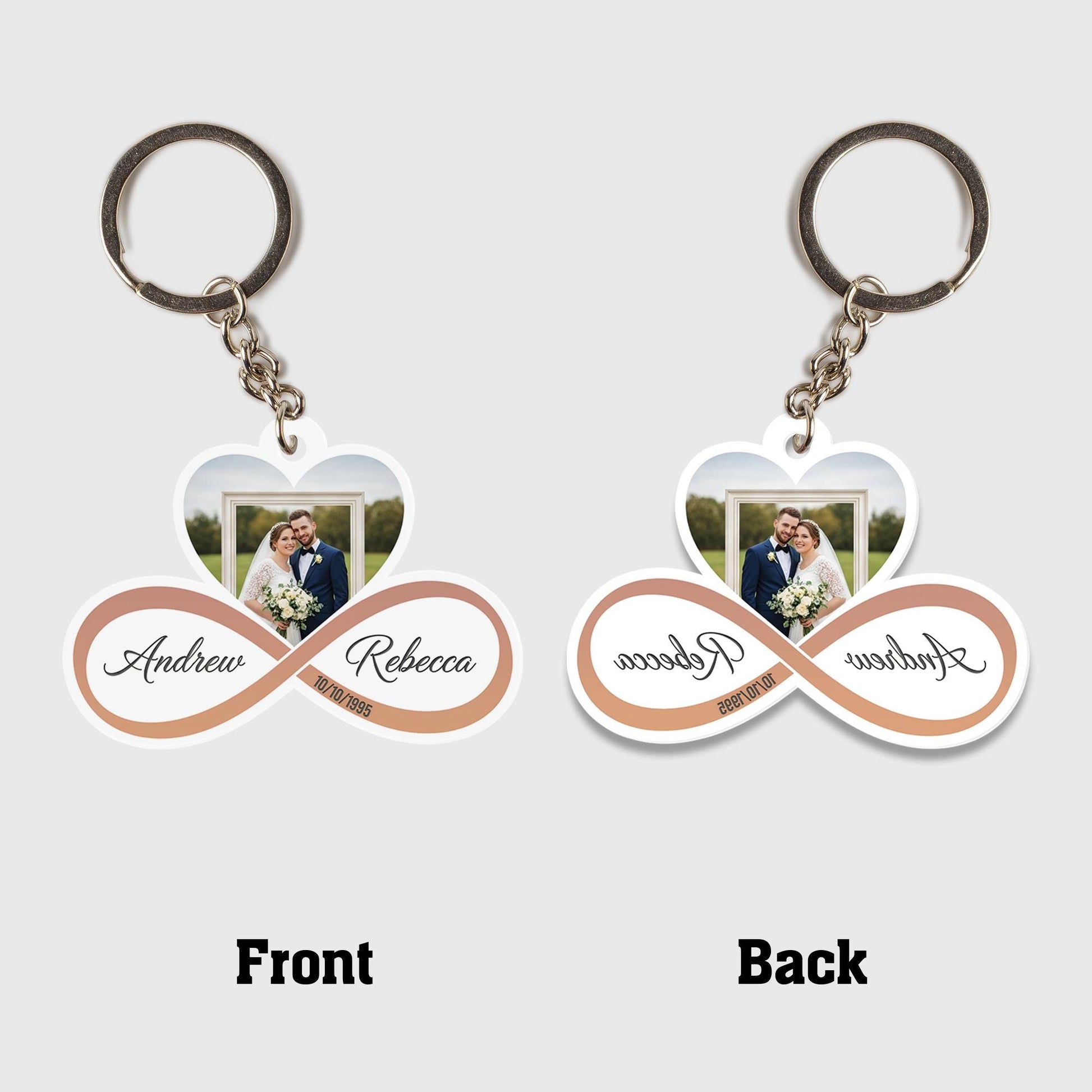 Custom Wedding Photo Keychain | Personalized Couples Gift | Infinity Heart Keyring | Anniversary Keepsake | Bride Groom Favor