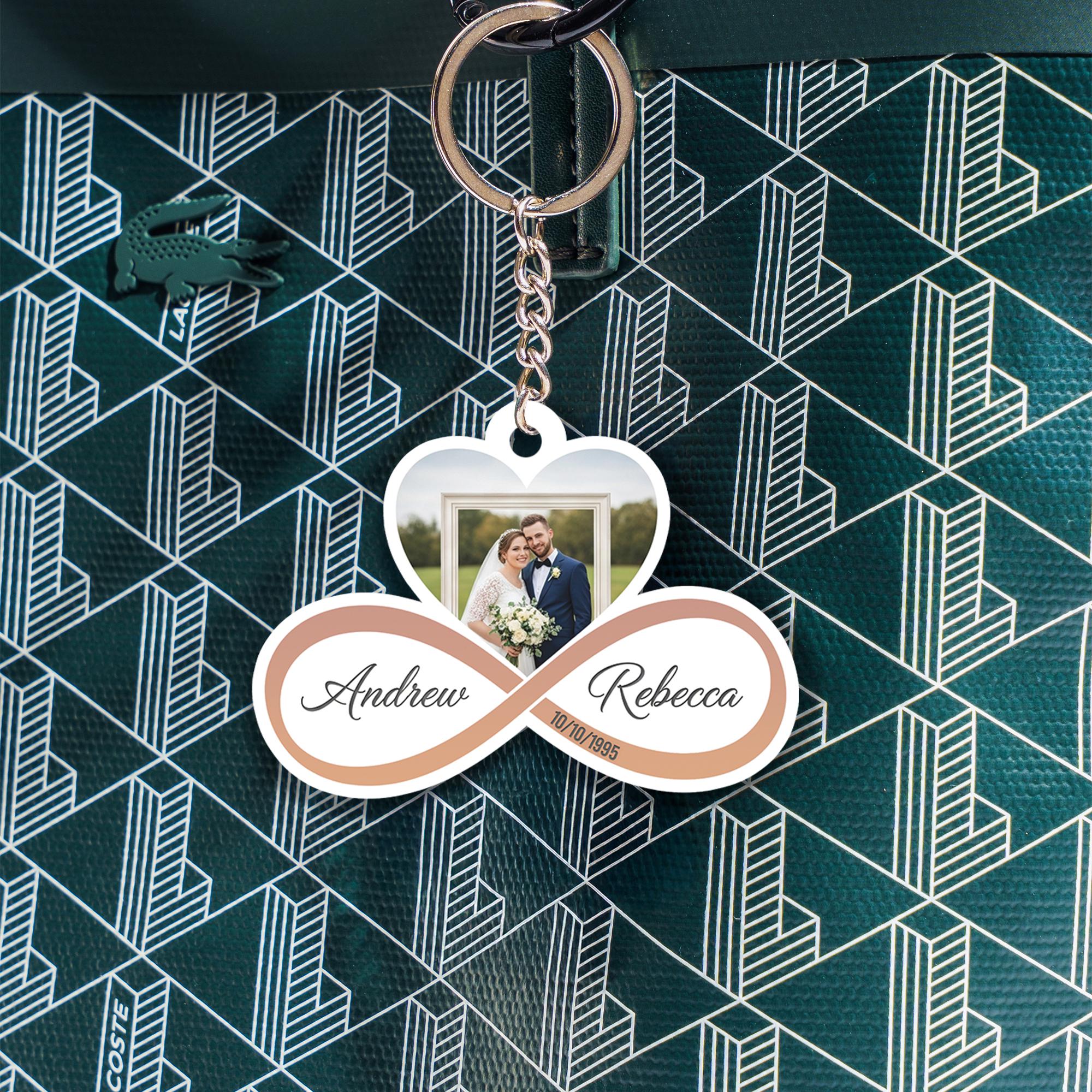 Custom Wedding Photo Keychain | Personalized Couples Gift | Infinity Heart Keyring | Anniversary Keepsake | Bride Groom Favor