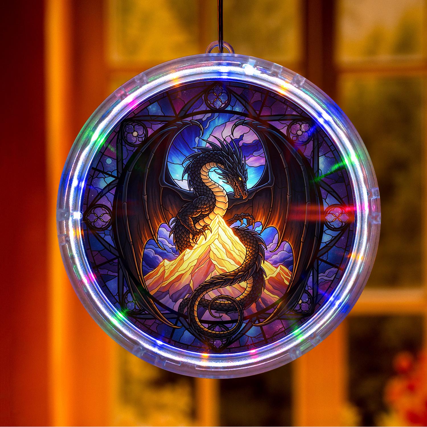 LED Dragon Hanging Light: Gothic Fantasy Window Decor