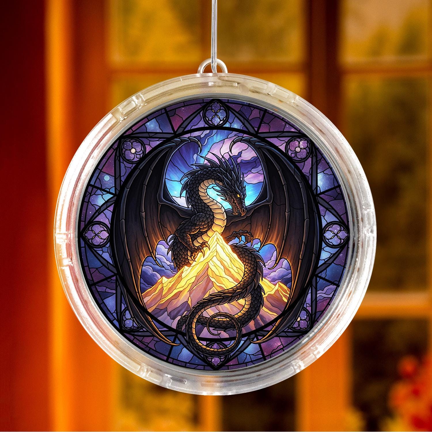LED Dragon Hanging Light: Gothic Fantasy Window Decor