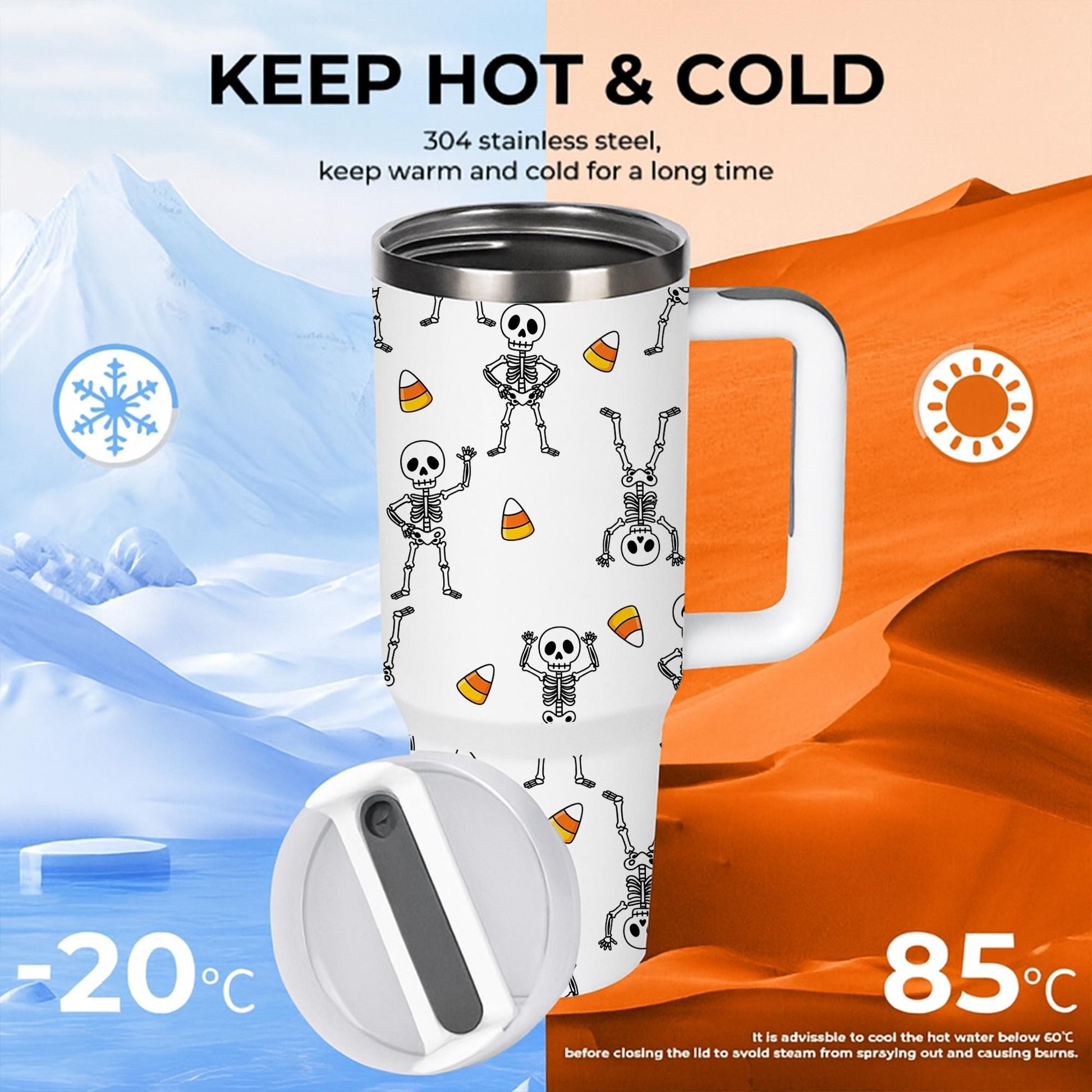 Halloween Skeleton Stainless Steel Tumbler: Spooky Travel Mug with Straw