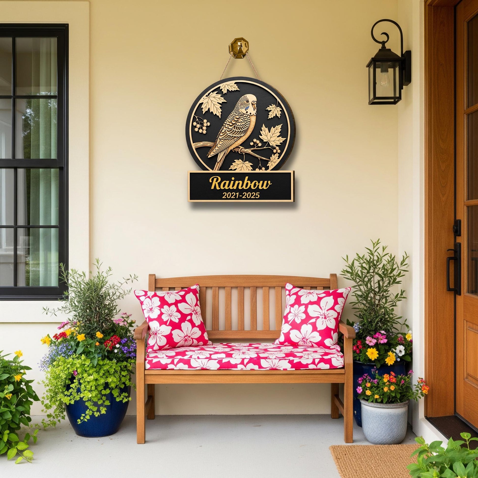 Custom Pet Memorial Wooden Sign | Personalized Bird Plaque | Parakeet Budgie Wall Art | Loss of Pet Gift | Engraved Name Sign
