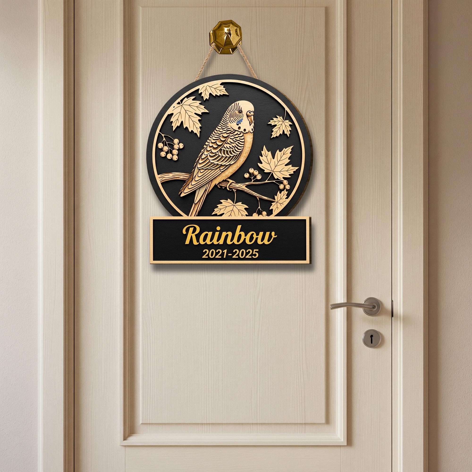 Custom Pet Memorial Wooden Sign | Personalized Bird Plaque | Parakeet Budgie Wall Art | Loss of Pet Gift | Engraved Name Sign