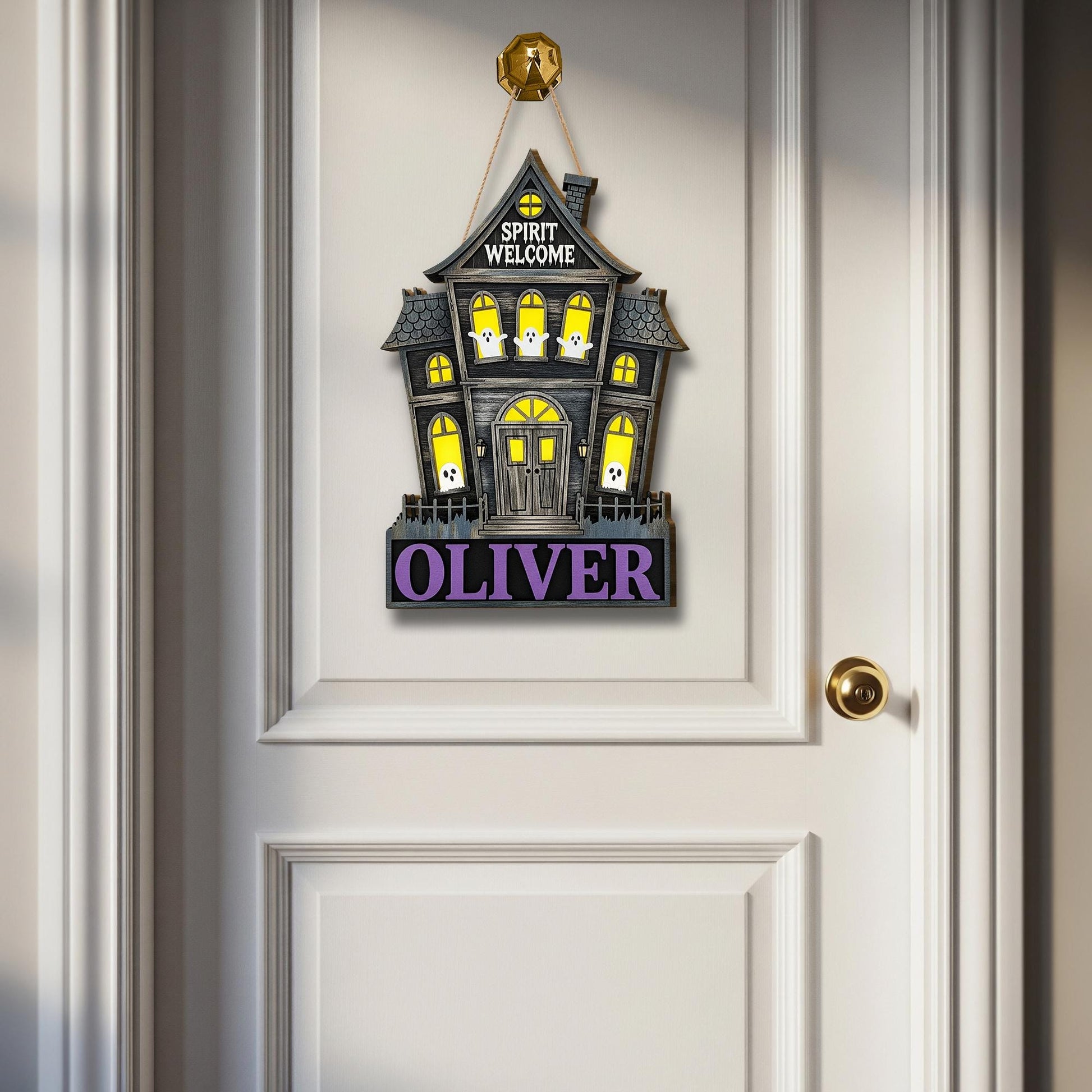 Custom Haunted House Wooden Sign | Personalized Halloween Door Hanger | Ghost Spirit Welcome Plaque | Spooky Porch Decoration