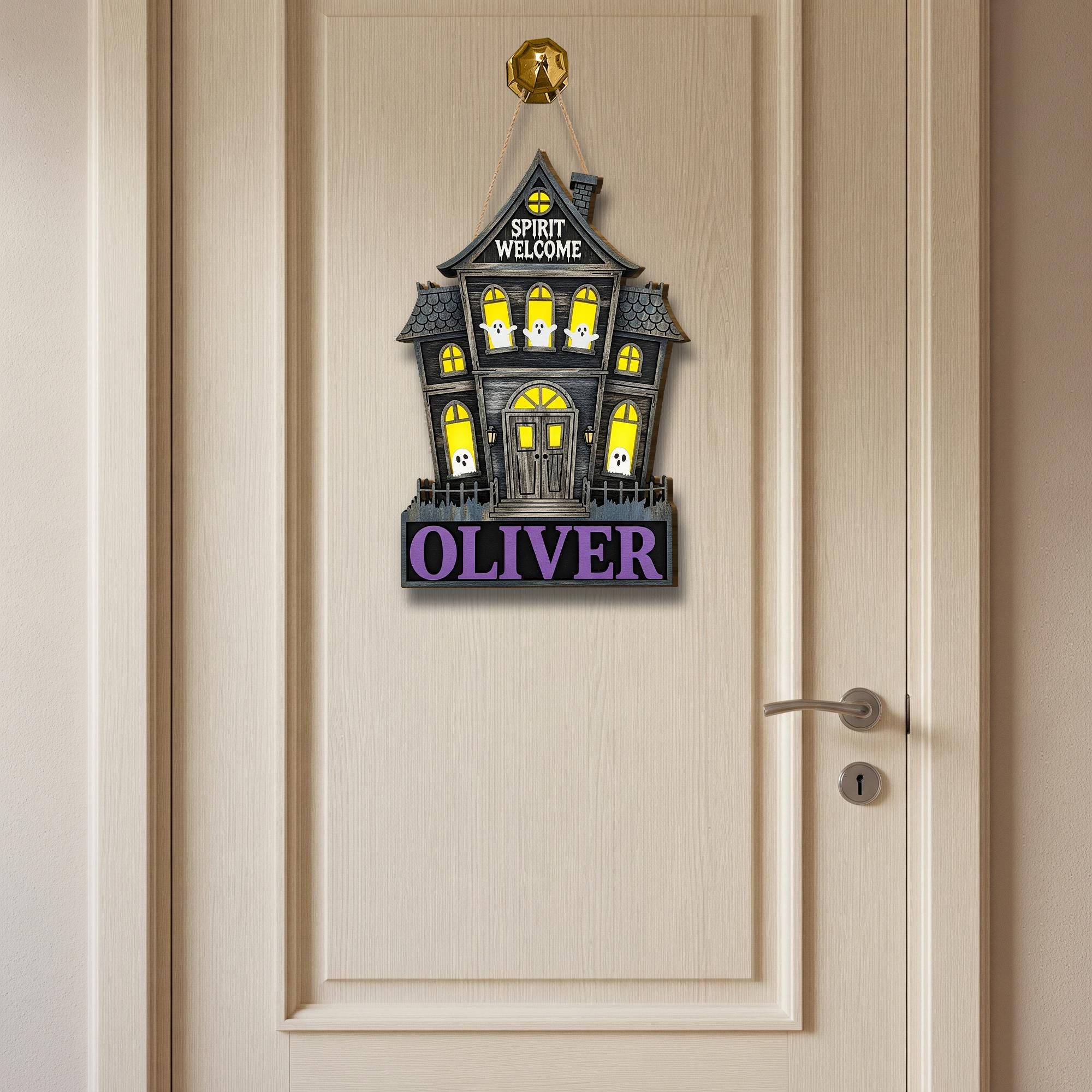 Custom Haunted House Wooden Sign | Personalized Halloween Door Hanger | Ghost Spirit Welcome Plaque | Spooky Porch Decoration