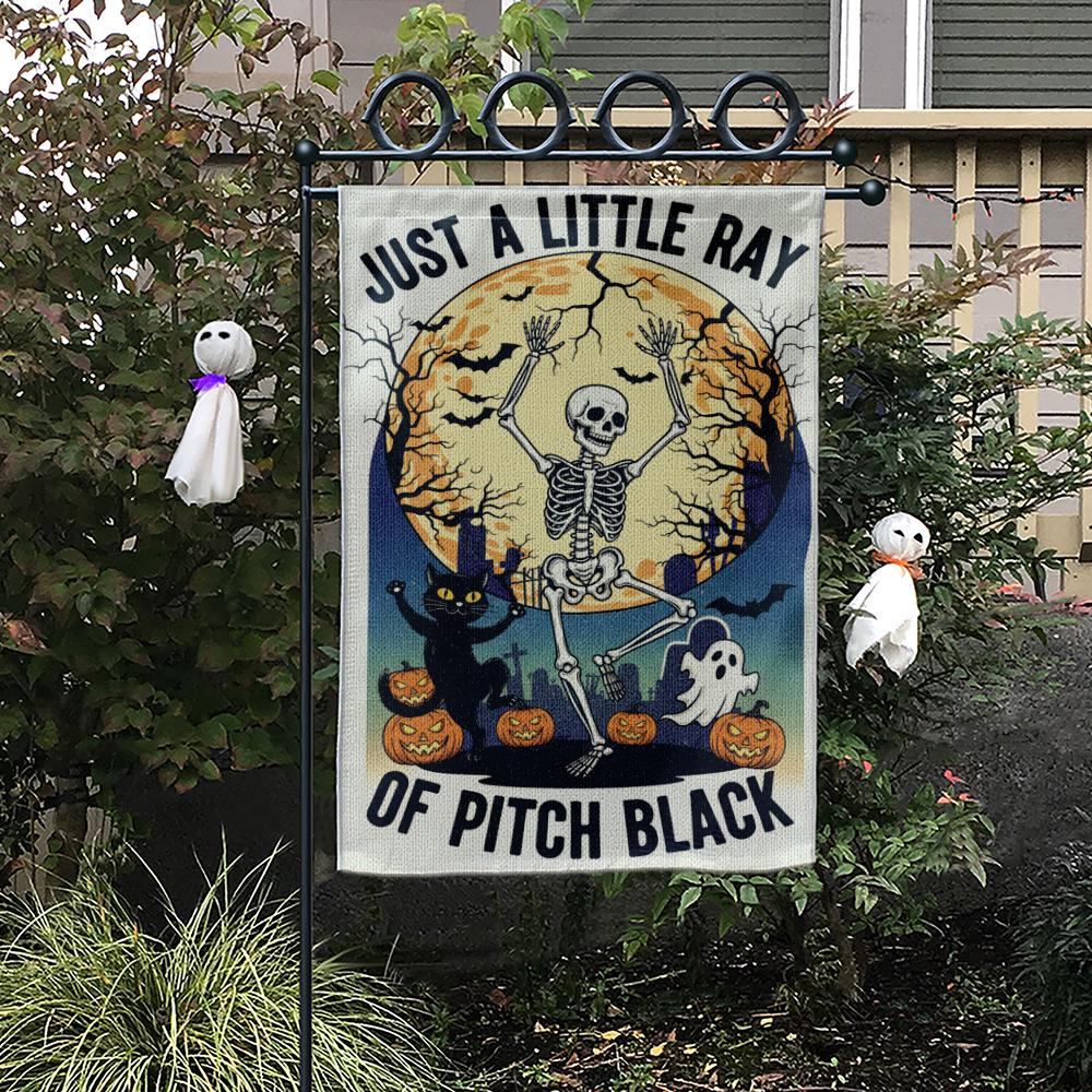 Halloween Garden Flag: Spooky Skeleton, Ghost & Cat - Double-Sided Polyester