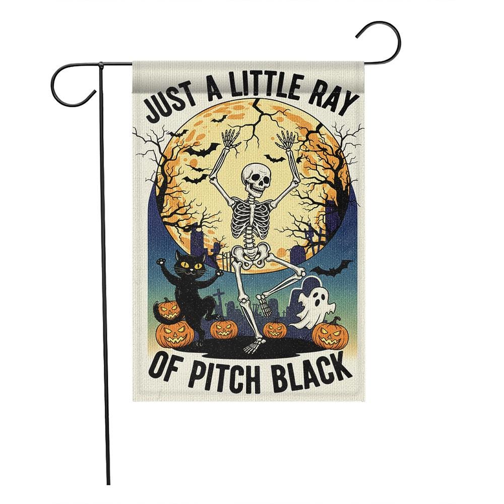 Halloween Garden Flag: Spooky Skeleton, Ghost & Cat - Double-Sided Polyester