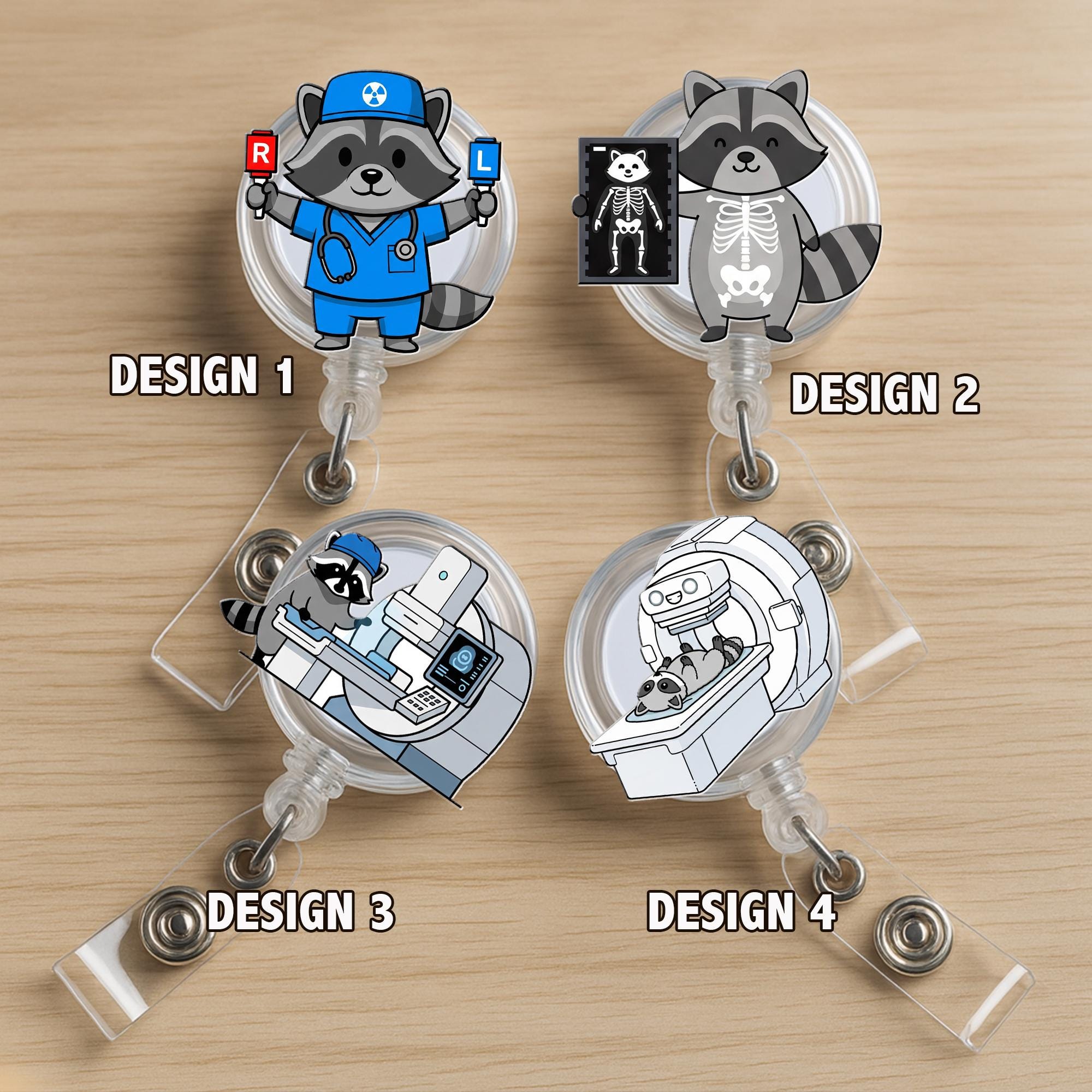 Medical Raccoon Badge Reel: X-Ray Tech Nursing ID Holder Gift