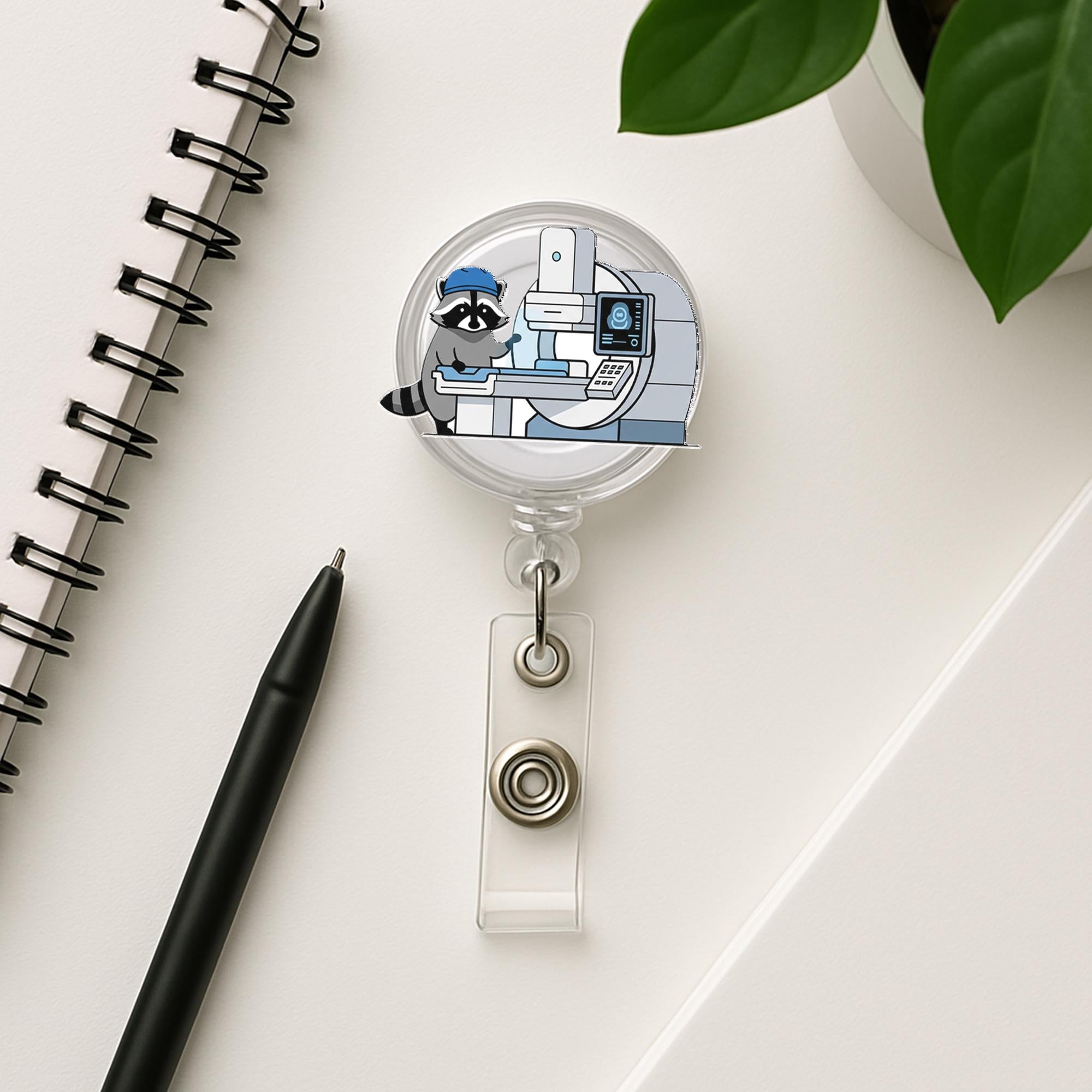 Medical Raccoon Badge Reel: X-Ray Tech Nursing ID Holder Gift