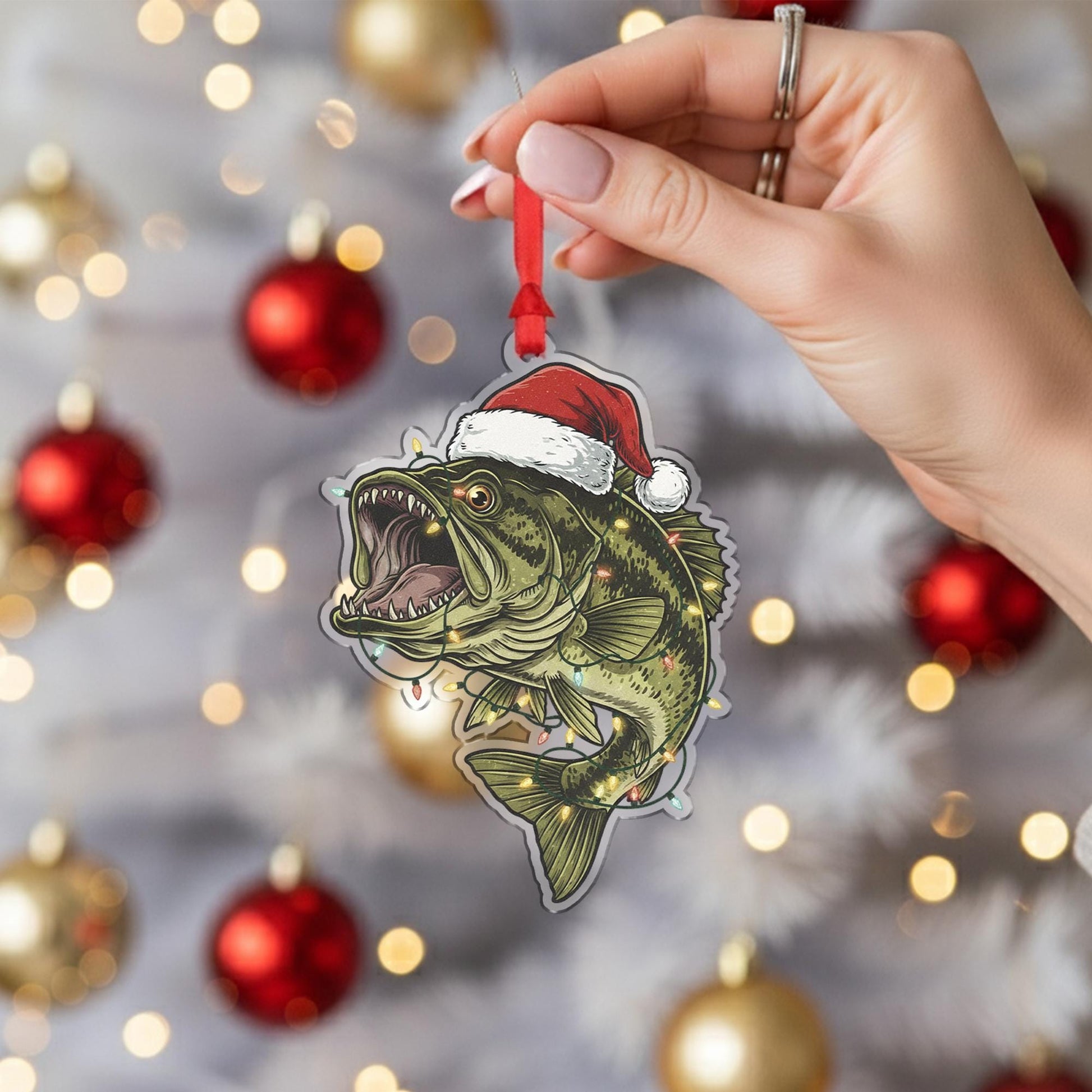 Personalized Bass Fishing Acrylic Ornament: Fisherman Christmas Gift