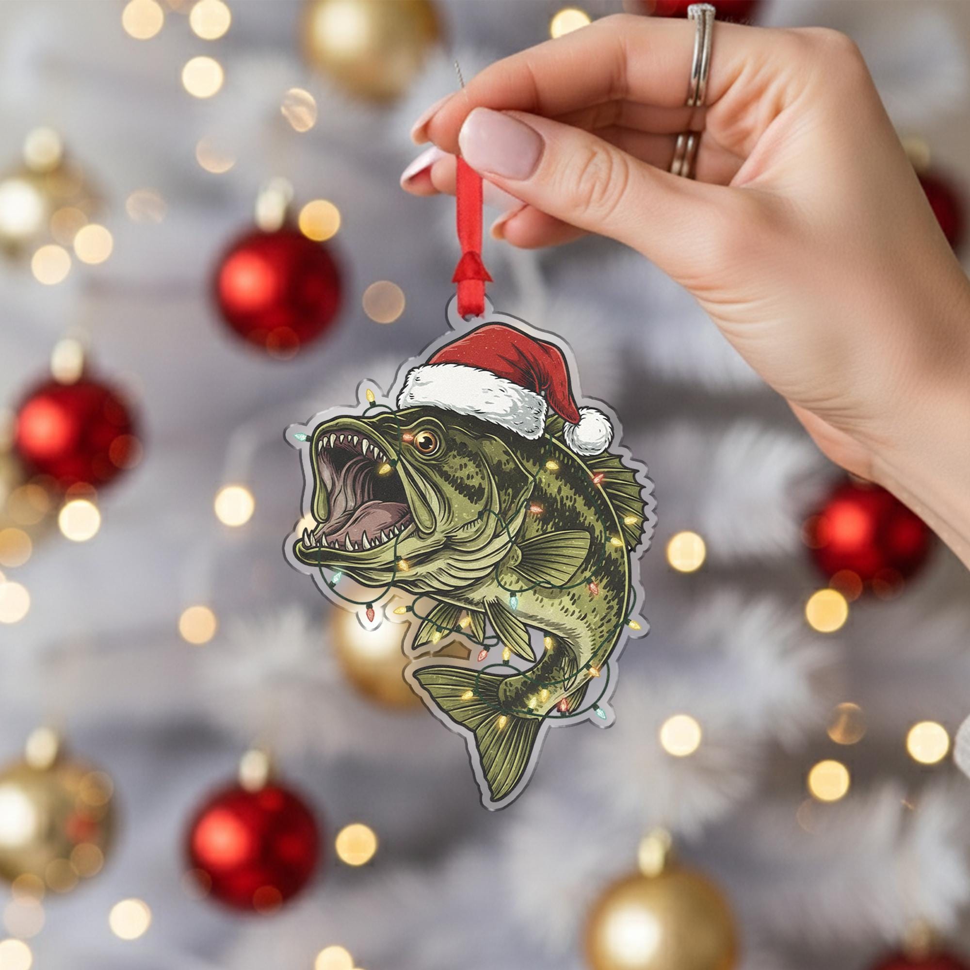 Personalized Bass Fishing Acrylic Ornament: Fisherman Christmas Gift