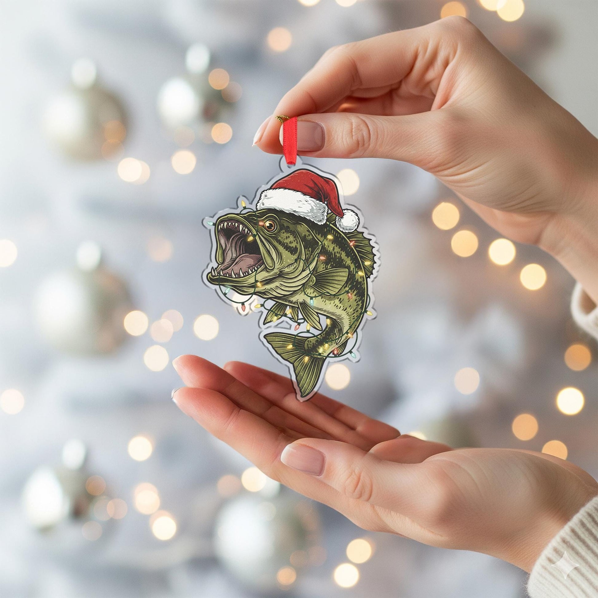 Personalized Bass Fishing Acrylic Ornament: Fisherman Christmas Gift