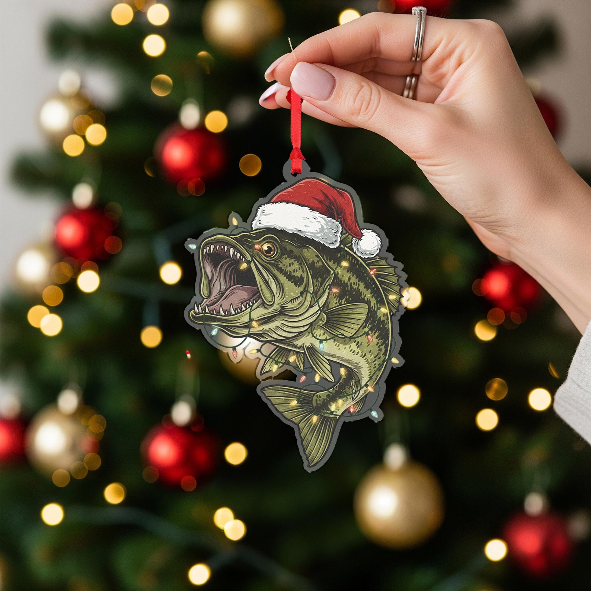 Personalized Bass Fishing Acrylic Ornament: Fisherman Christmas Gift
