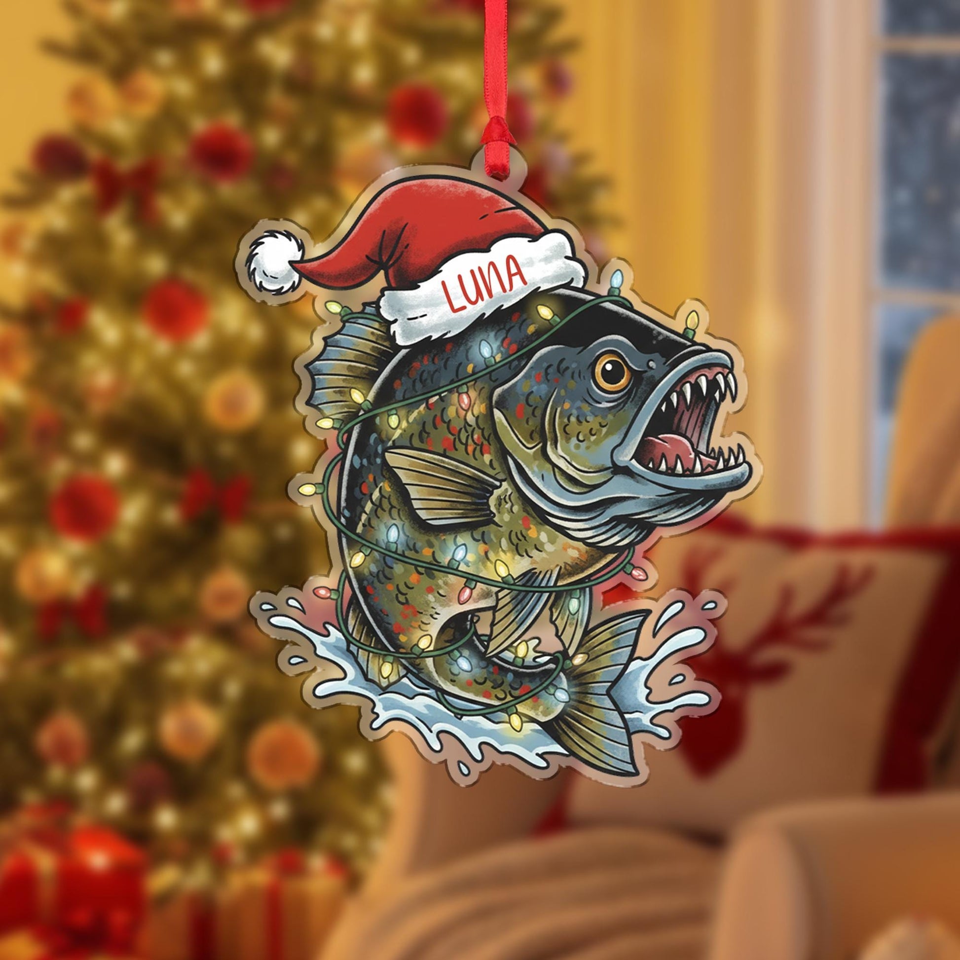 Personalized Trout Fishing Acrylic Ornament: Angler Fisherman Christmas Gift