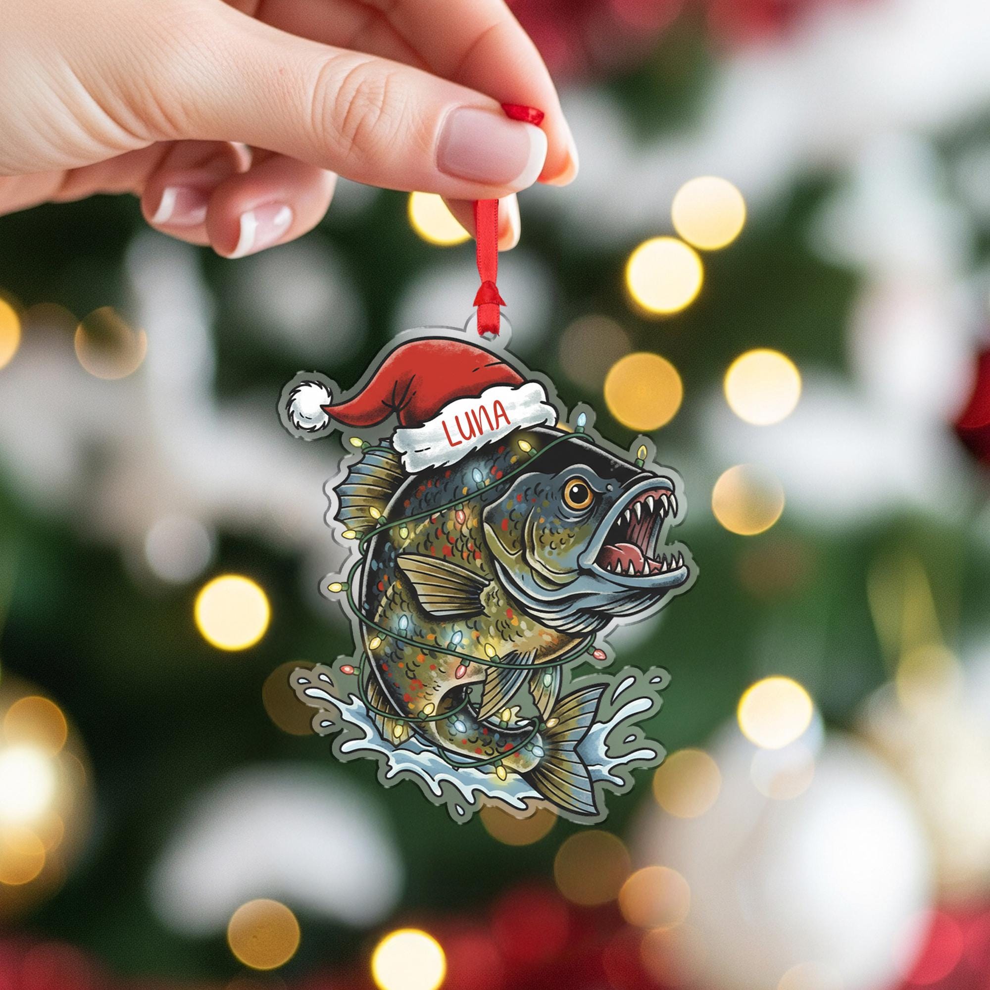Personalized Trout Fishing Acrylic Ornament: Angler Fisherman Christmas Gift