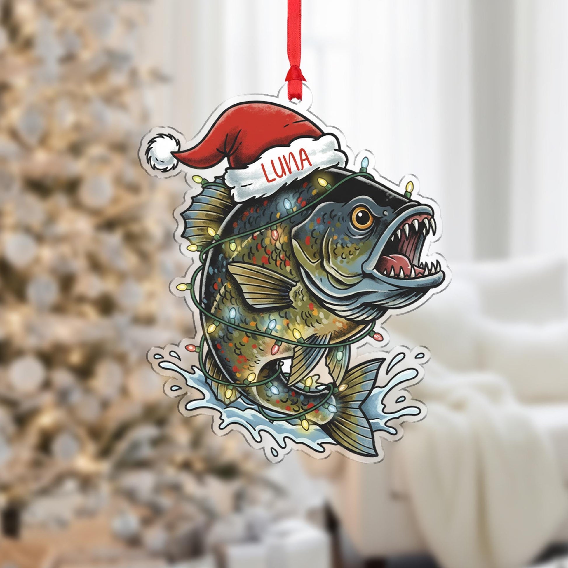 Personalized Trout Fishing Acrylic Ornament: Angler Fisherman Christmas Gift