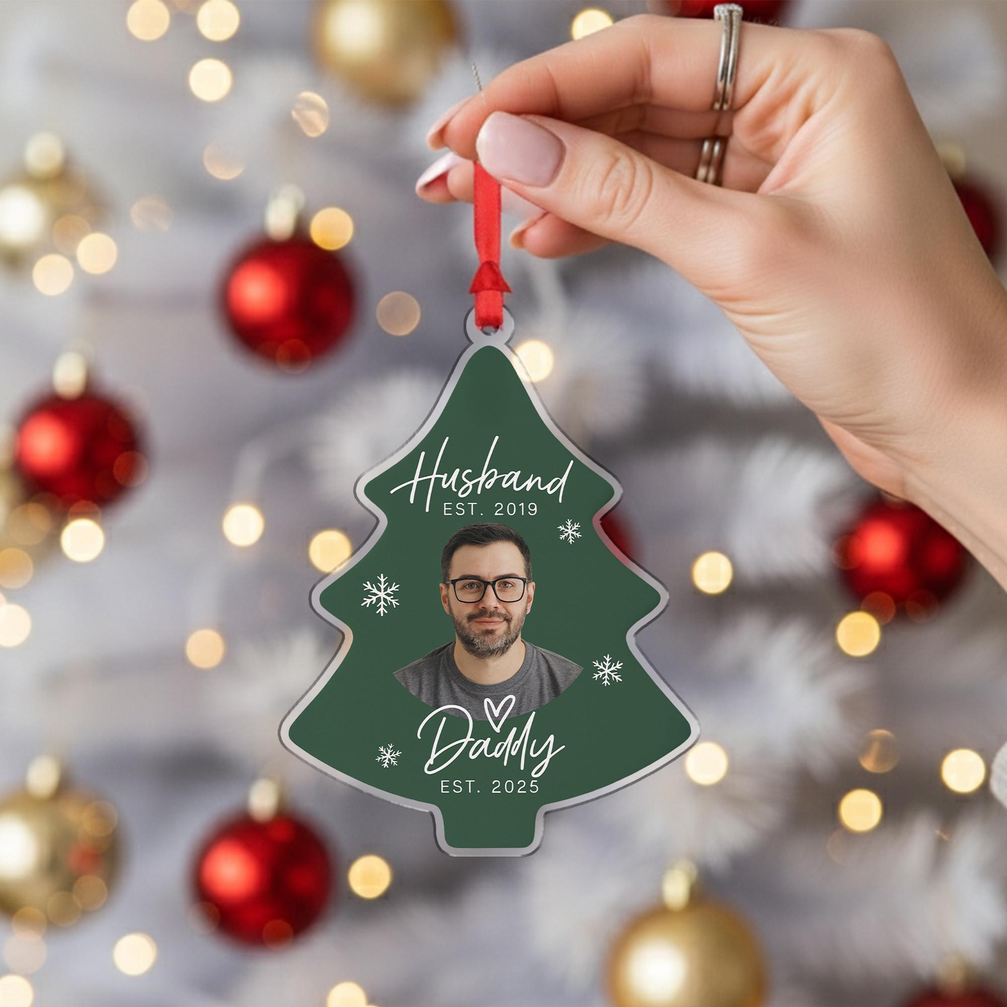 Custom Photo New Dad & Husband Acrylic Ornament: Christmas Pregnancy Announcement