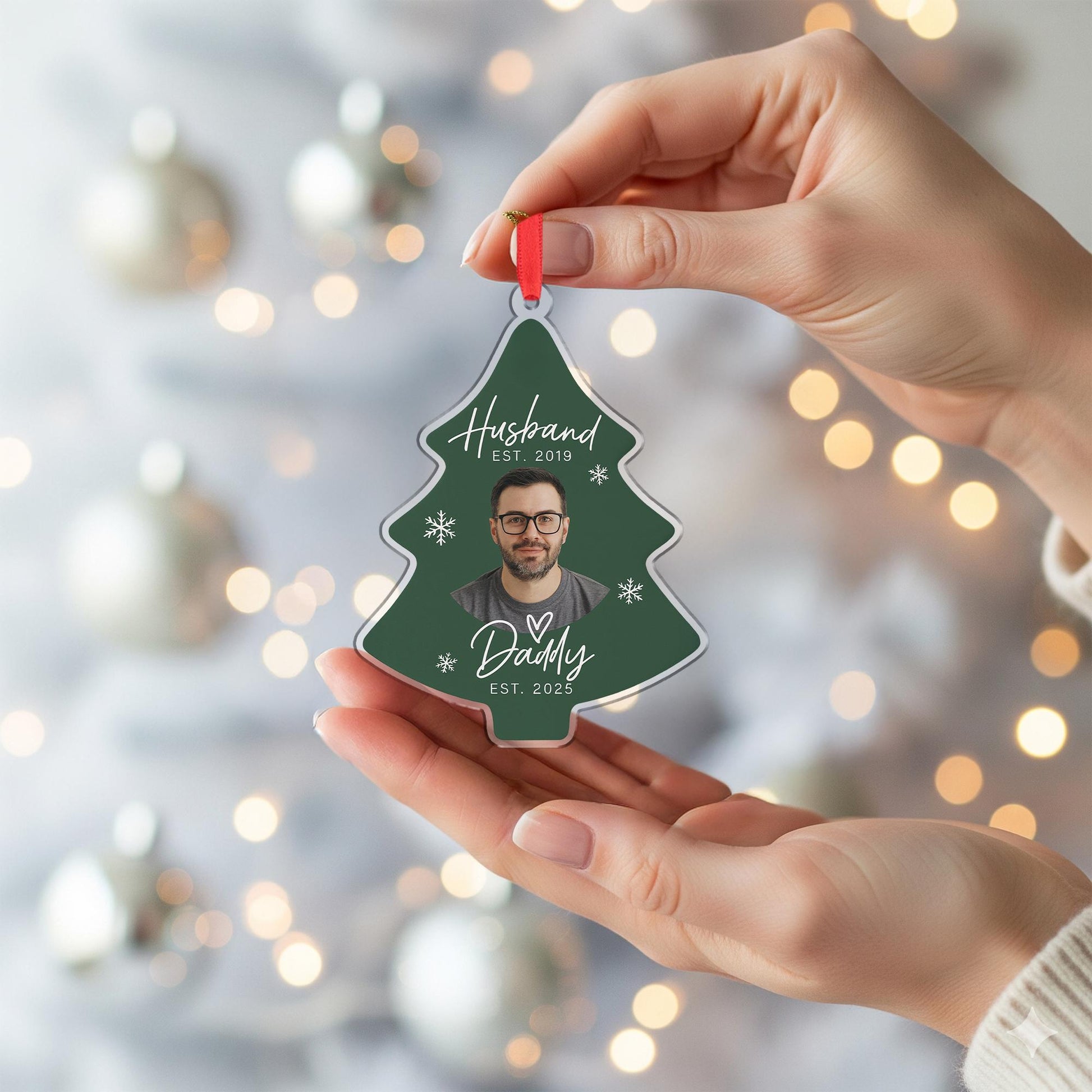 Custom Photo New Dad & Husband Acrylic Ornament: Christmas Pregnancy Announcement