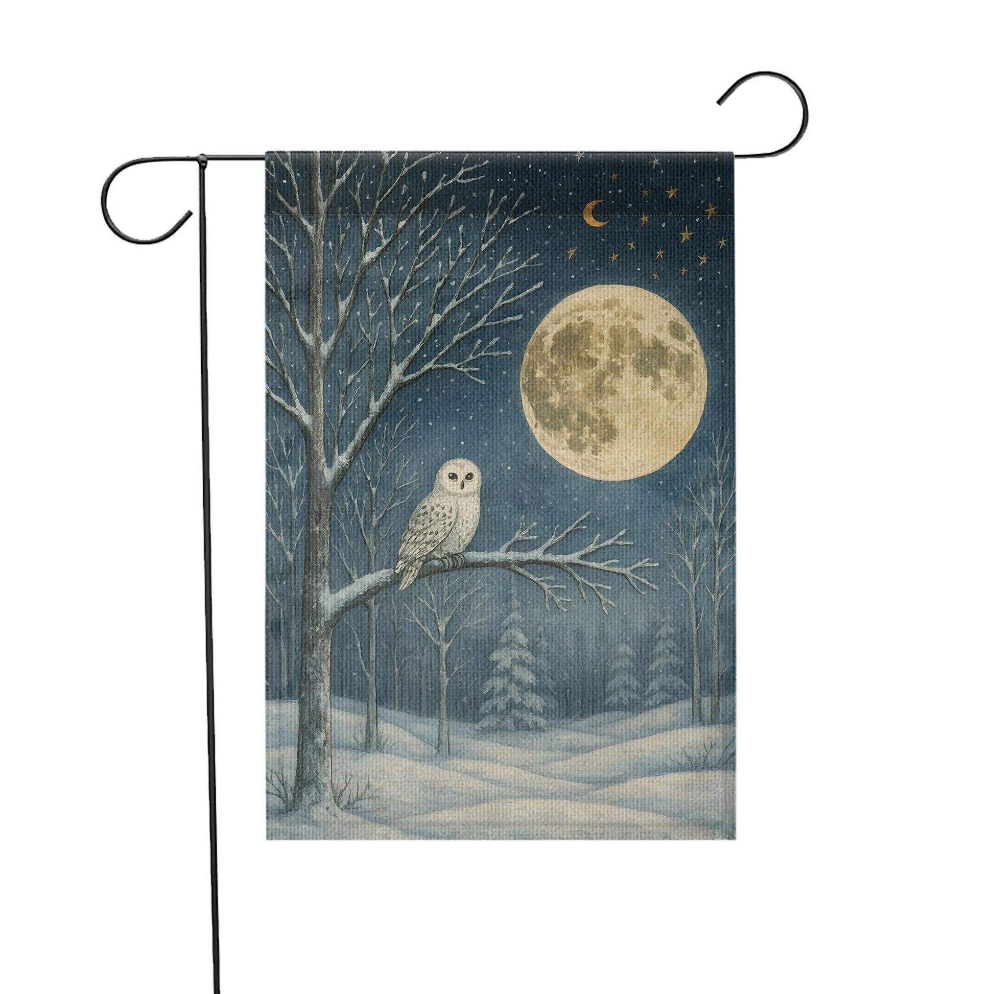 Snowy Owl Winter Garden Flag: Woodland Moon Yard Decor
