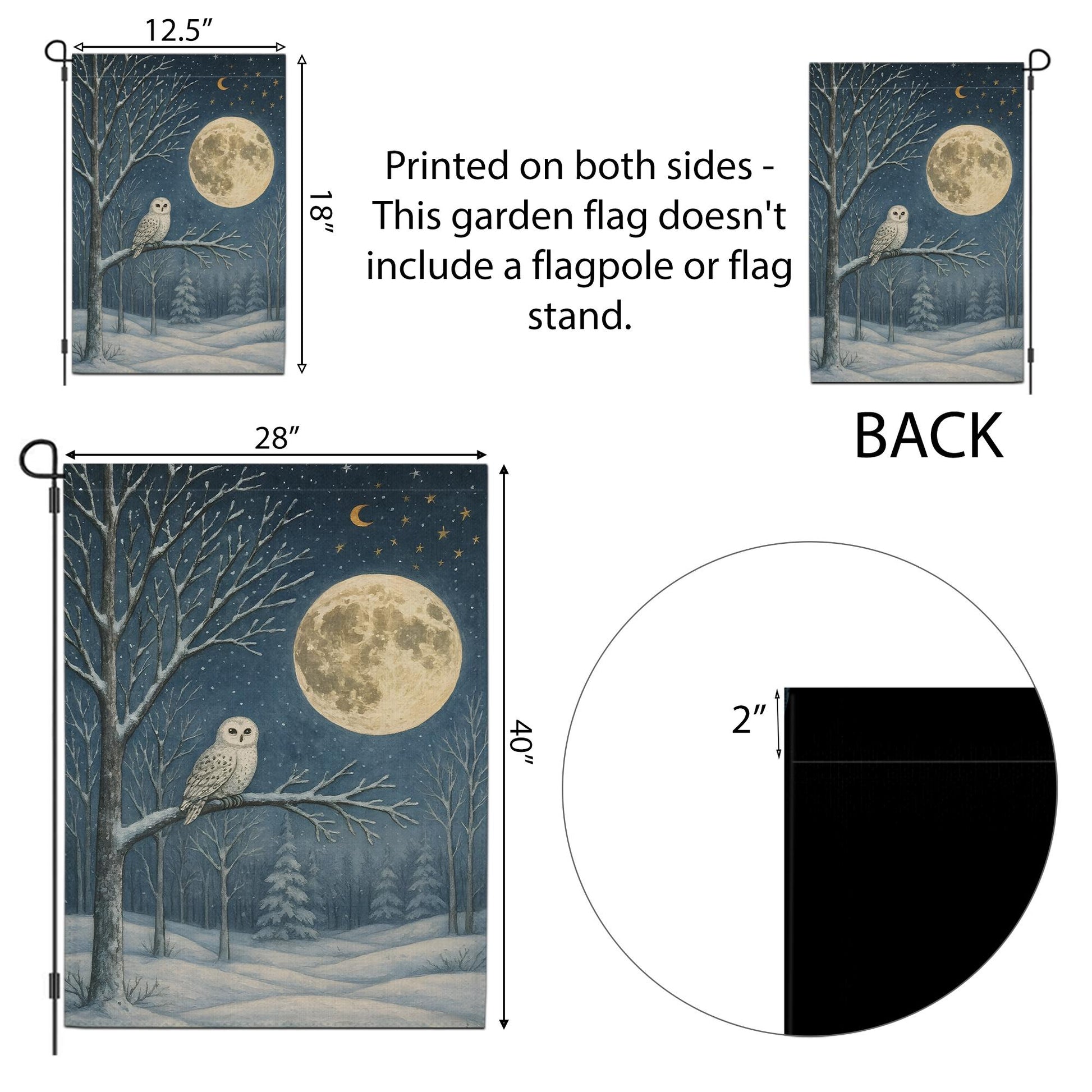 Snowy Owl Winter Garden Flag: Woodland Moon Yard Decor