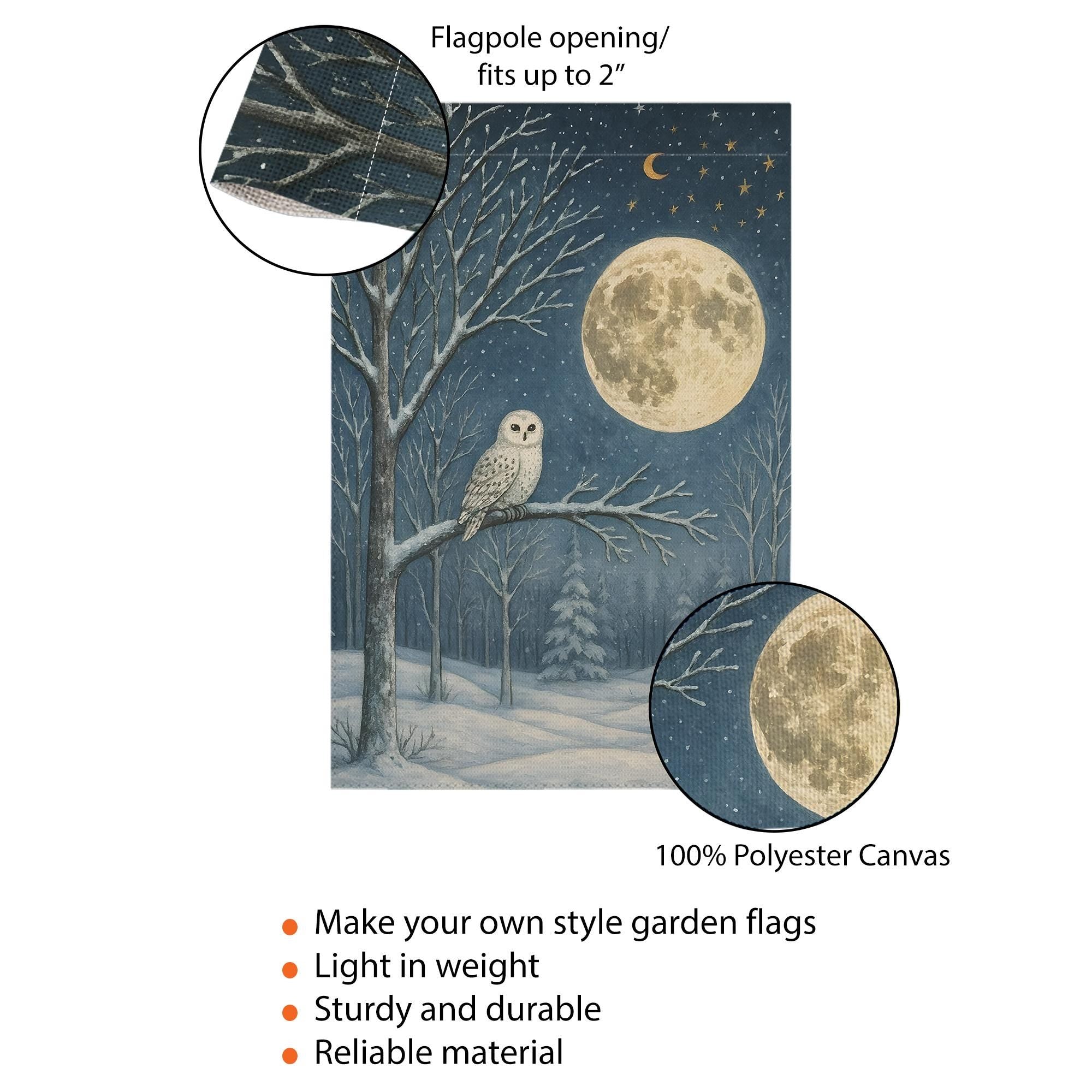 Snowy Owl Winter Garden Flag: Woodland Moon Yard Decor