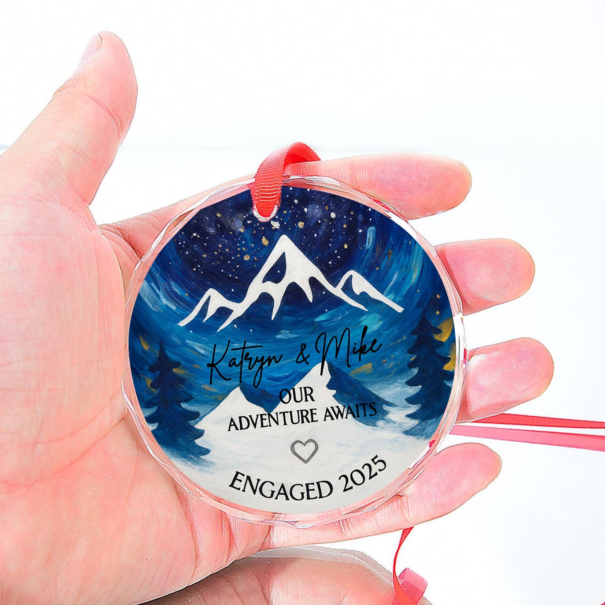Engagement Ornament 2025 – Personalized Our Adventure Awaits Mountain Keepsake