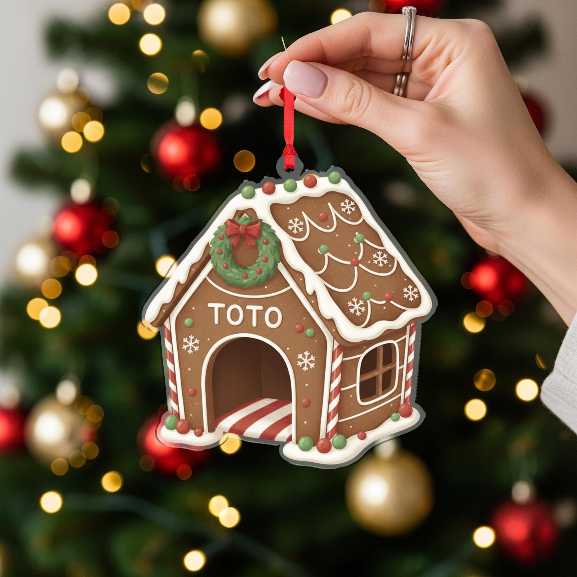 Personalized Gingerbread House Ornament – Custom Pet Name, Christmas Decoration