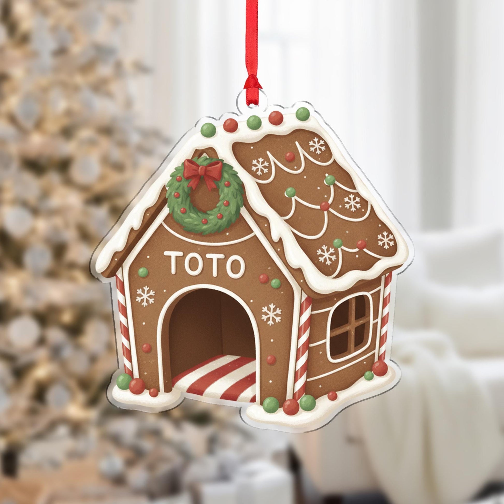 Personalized Gingerbread House Ornament – Custom Pet Name, Christmas Decoration