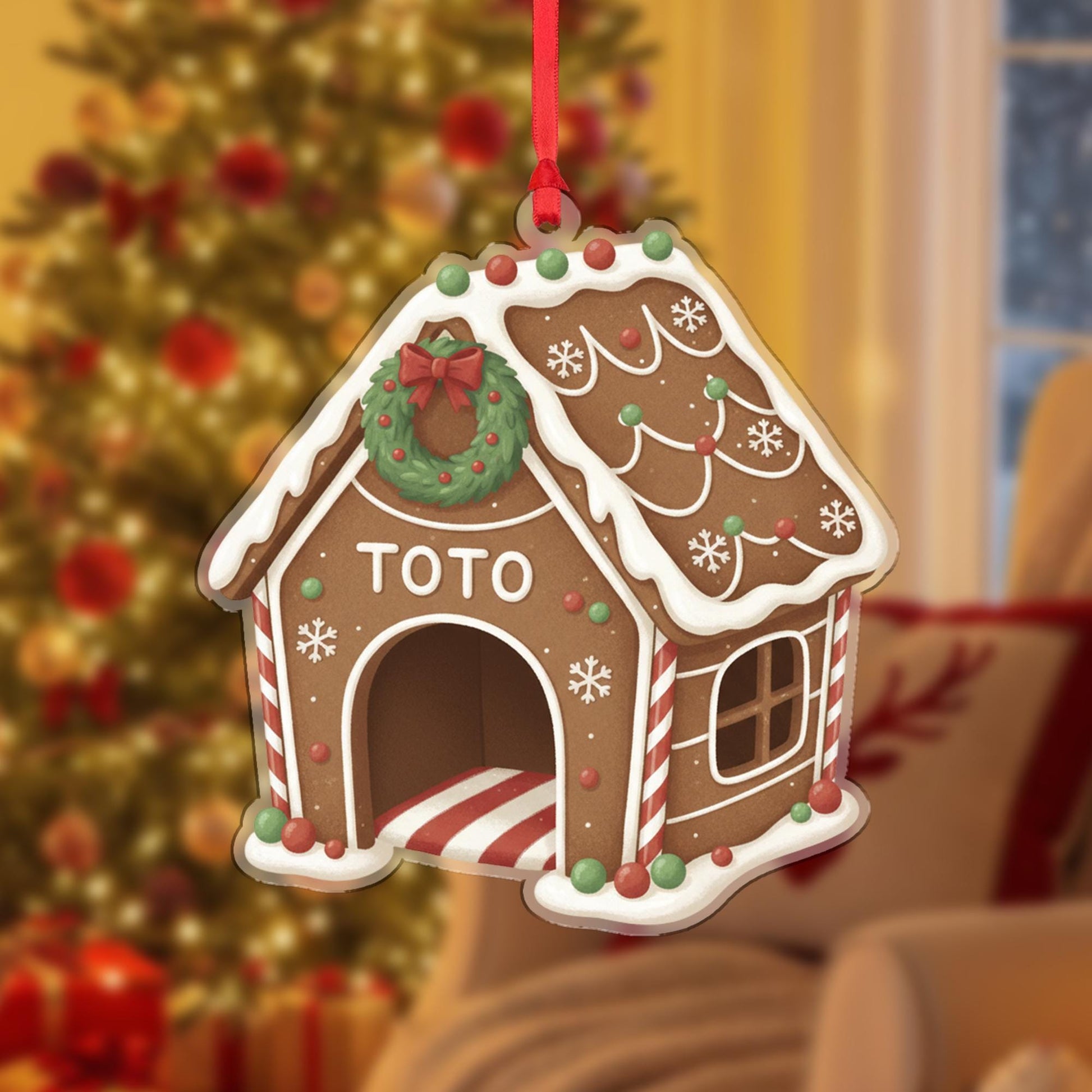 Personalized Gingerbread House Ornament – Custom Pet Name, Christmas Decoration