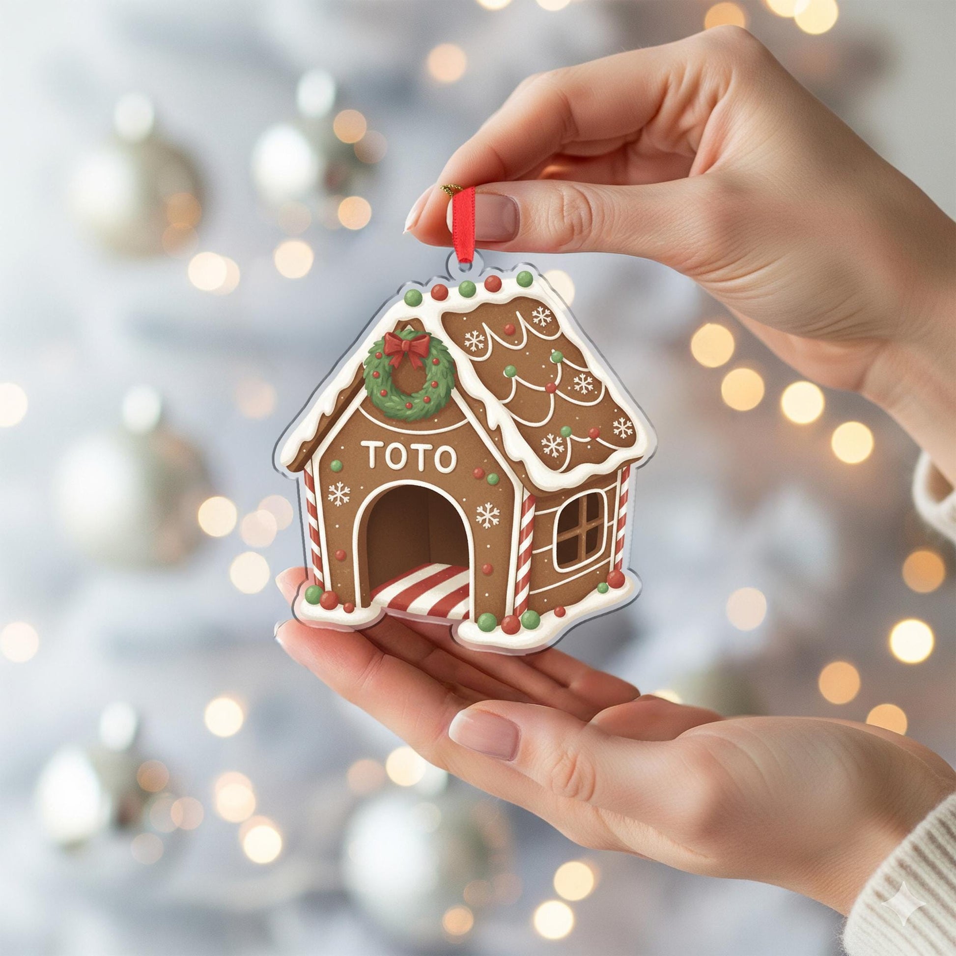 Personalized Gingerbread House Ornament – Custom Pet Name, Christmas Decoration