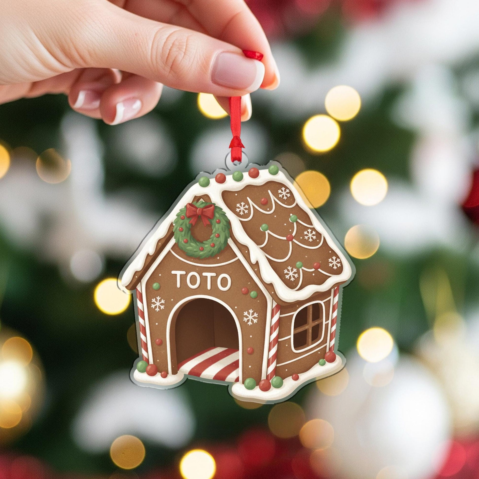 Personalized Gingerbread House Ornament – Custom Pet Name, Christmas Decoration