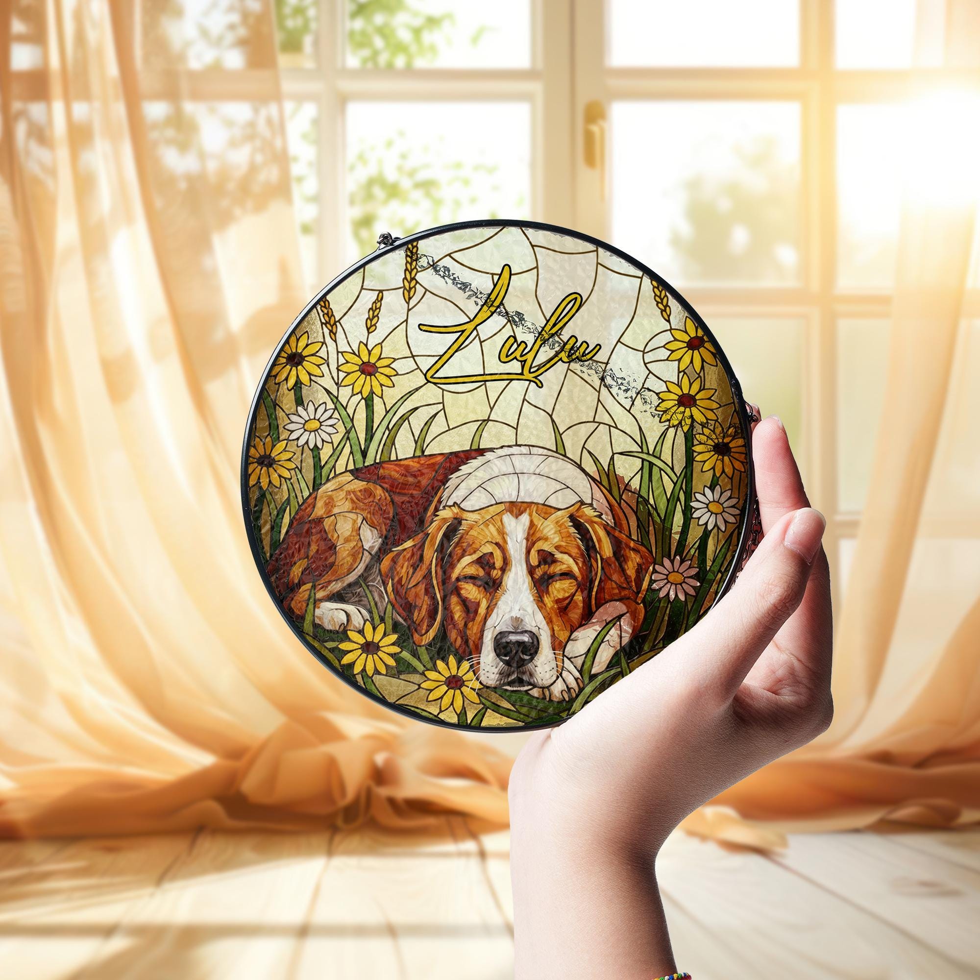 Custom Pet Window Hanging: Personalized Dog Portrait Glass Sun Catcher Decoration