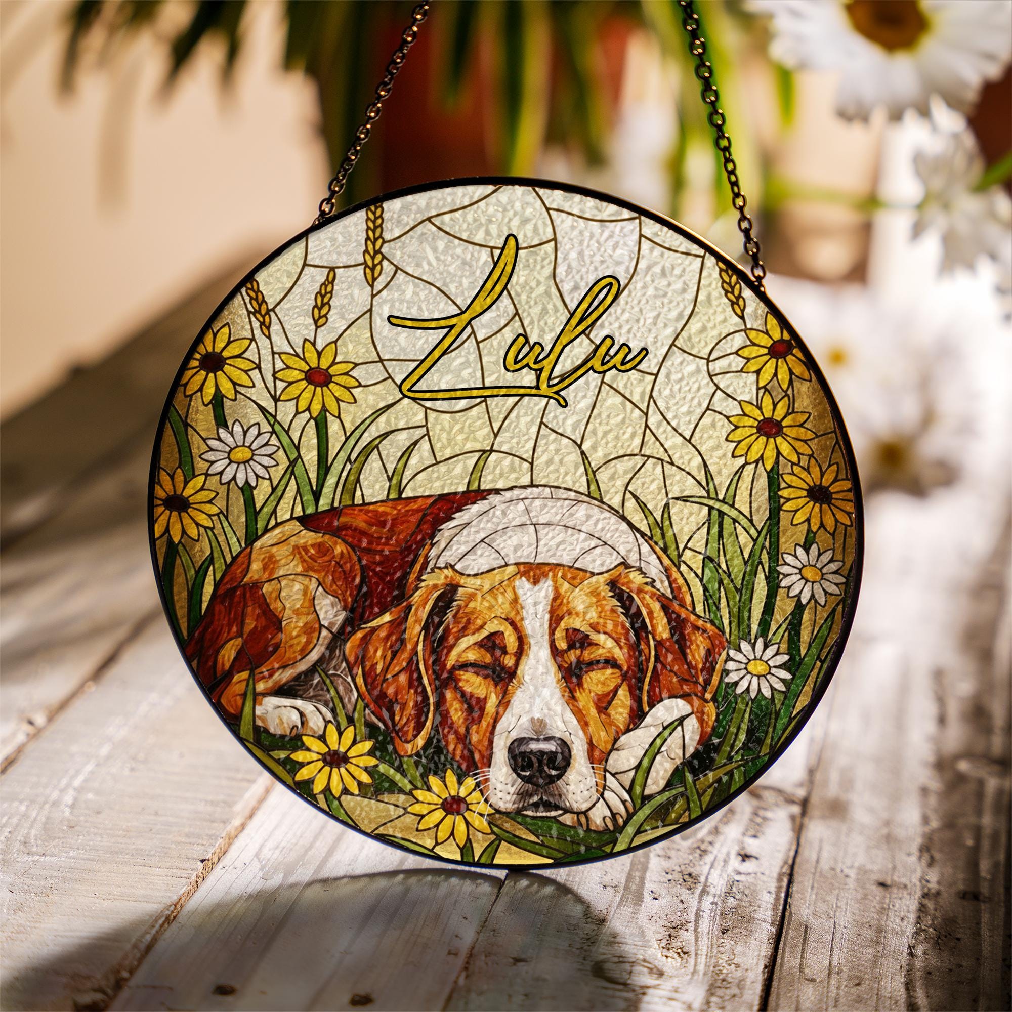 Custom Pet Window Hanging: Personalized Dog Portrait Glass Sun Catcher Decoration