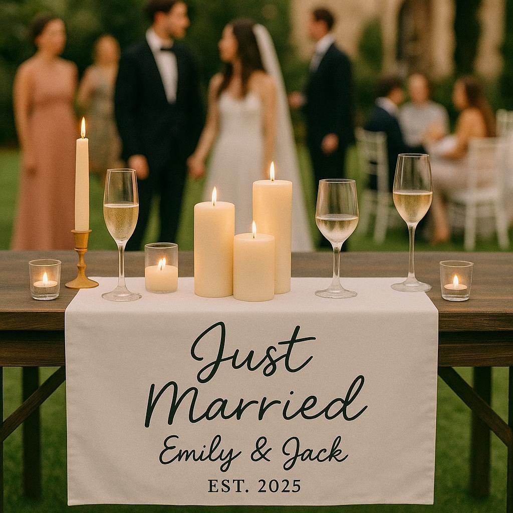 Wedding Table Sign – Custom Just Married Table Runner Personalized Reception Decor