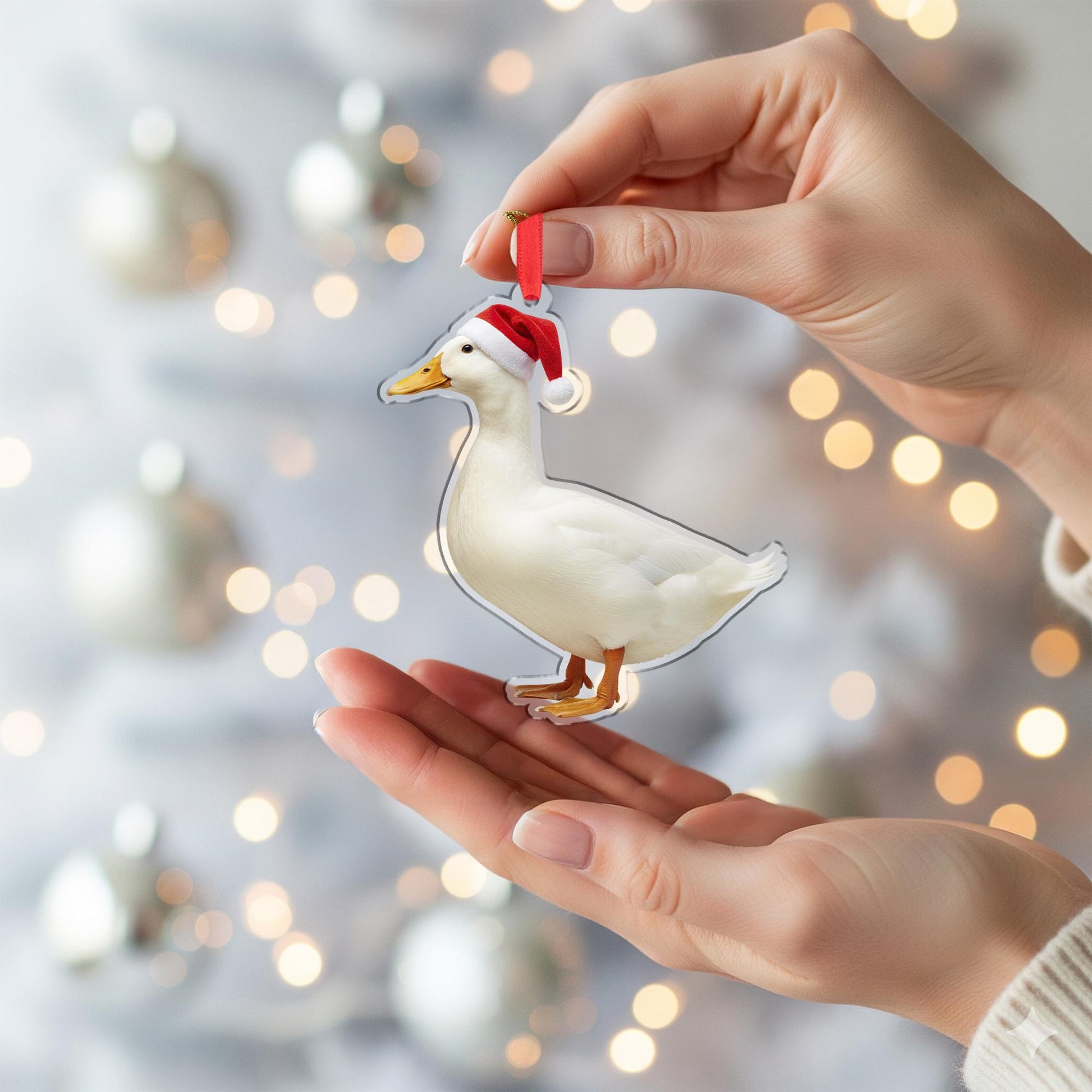 Duck Christmas Ornament – Acrylic Hanging Decoration with Santa Hat Design