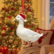 Duck Christmas Ornament – Acrylic Hanging Decoration with Santa Hat Design
