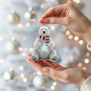 Polar Bear Christmas Ornament – Acrylic Hanging Decoration with Scarf and Star Design